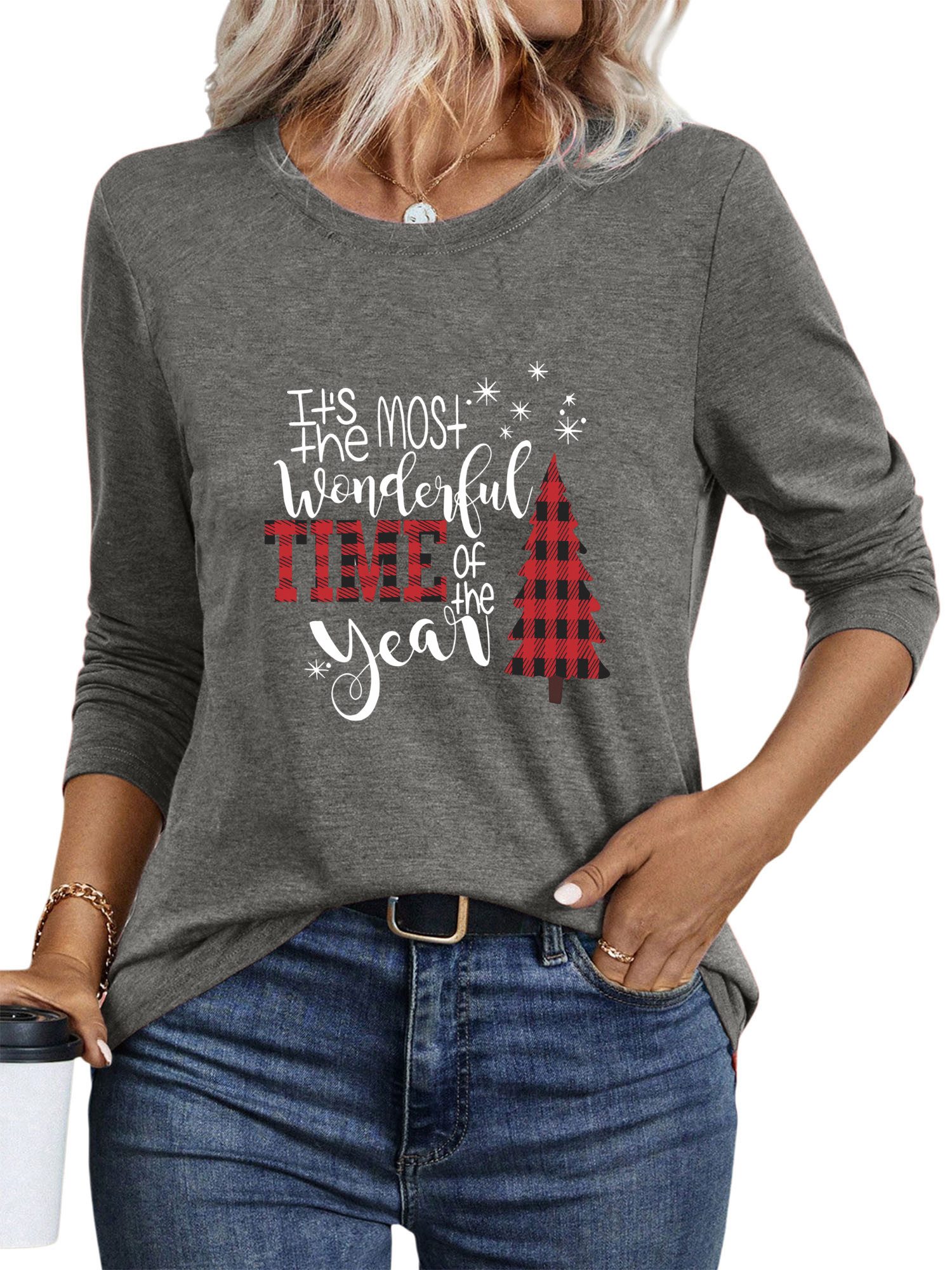 PYLIKE Rundhalsshirt Damen bequemes Festival Weihnachten Longsleeve Shirt L günstig online kaufen