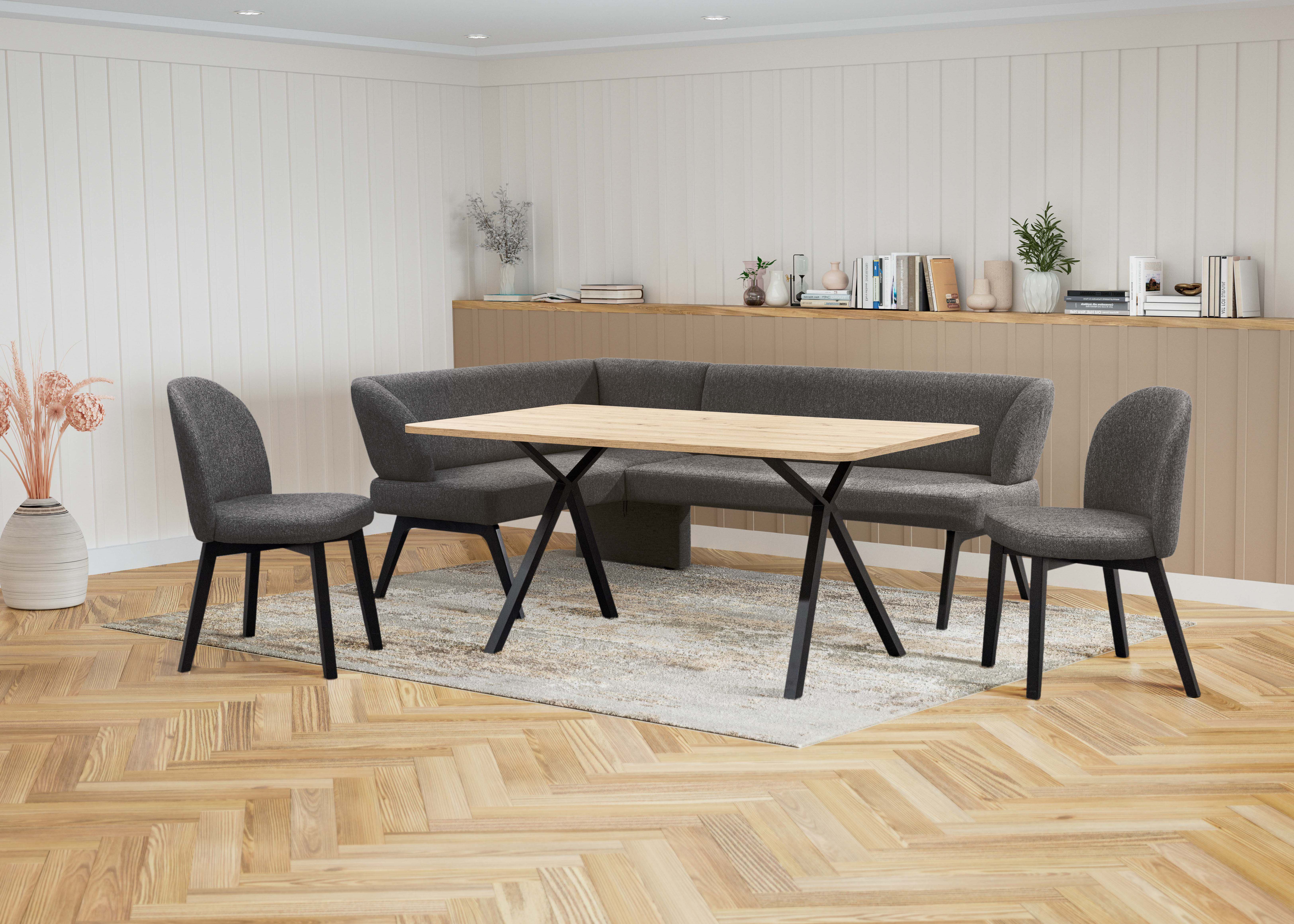 OTTO home Eckbankgruppe Aretha Essecke, Sitzgruppe, Eckbank, Küchenbank, (Set, 4-tlg., 4er), Esszimmer Sitzgruppe, Tisch, Stühle und Bank gepolstert, Nosagfederung