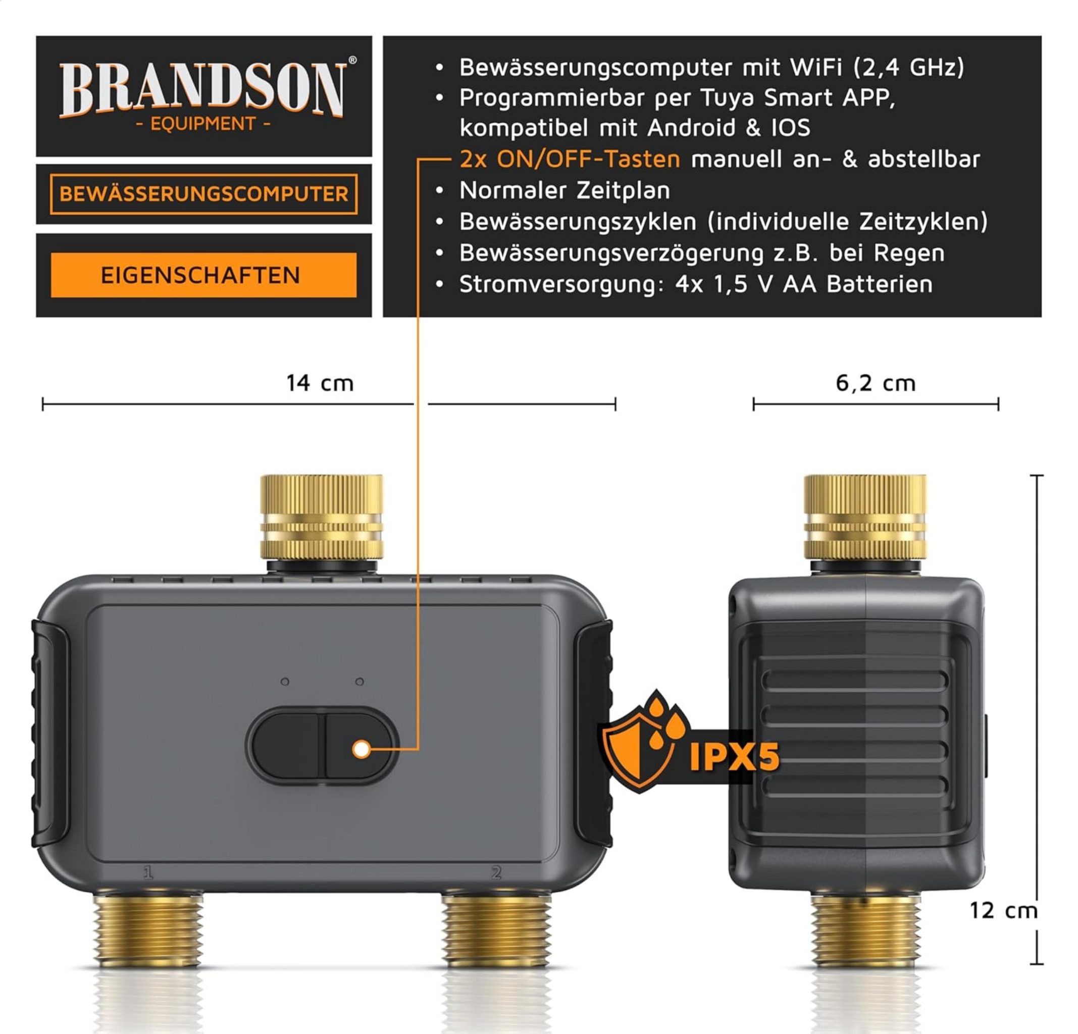 Blossom Bewässerungscomputer Smart mit WLAN - 2 Ausgänge WiFi Bewässerungssystem Garten mit App, (Sprachsteuerung, Automatische Bewässerung Regenverzögerung), Bewässerungstimer Alexa & Google Assistant kompatibel, IPX5