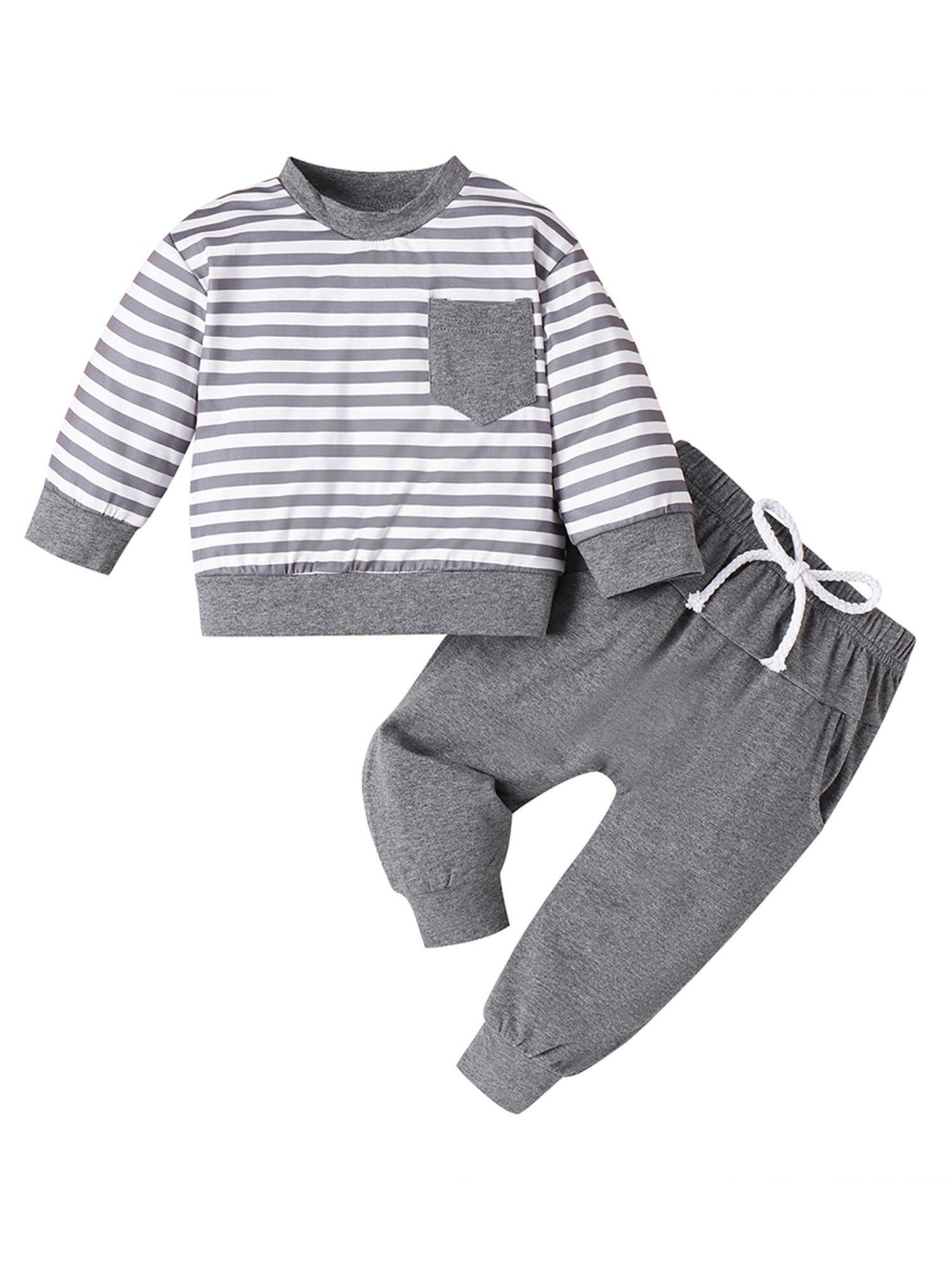 Streifen Herbst Langarmshirt mit Hose Jungen für Frühlings- Freizeitanzug Lapastyle 2-tlg) (Set, Kontrast & und