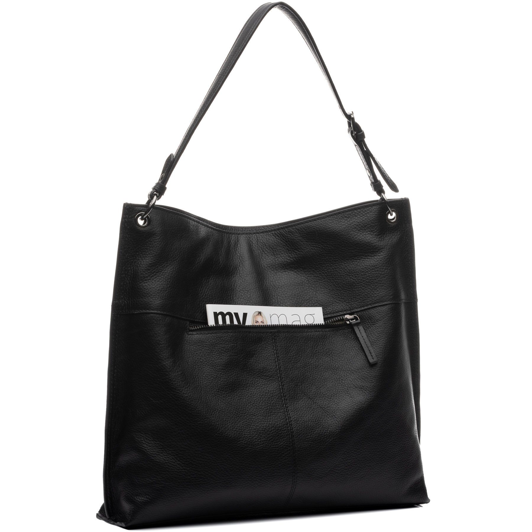 FEYNSINN Umhängetasche echt Leder Hobo Beutel Schultertasche groß schwarz, Schultertasche Echtleder für Damen, Handtasche schwarz