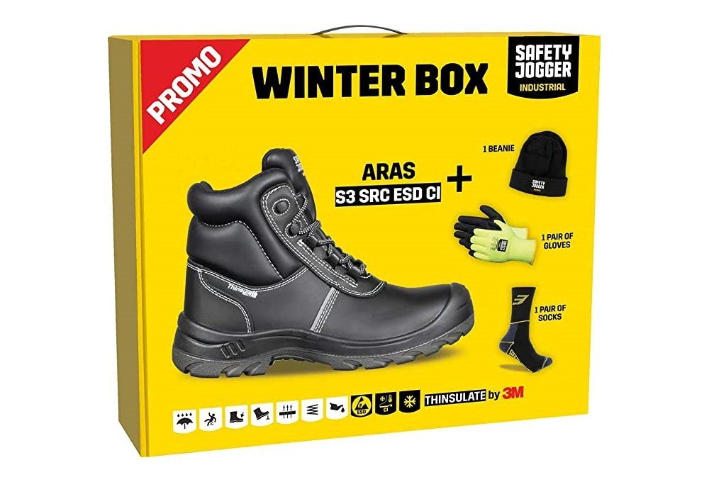 Safety Jogger Works PROMOARAS Sicherheitsschuh (Set, mit Beanie, Hanschuhen und Socken) aus Nappa Action Leder