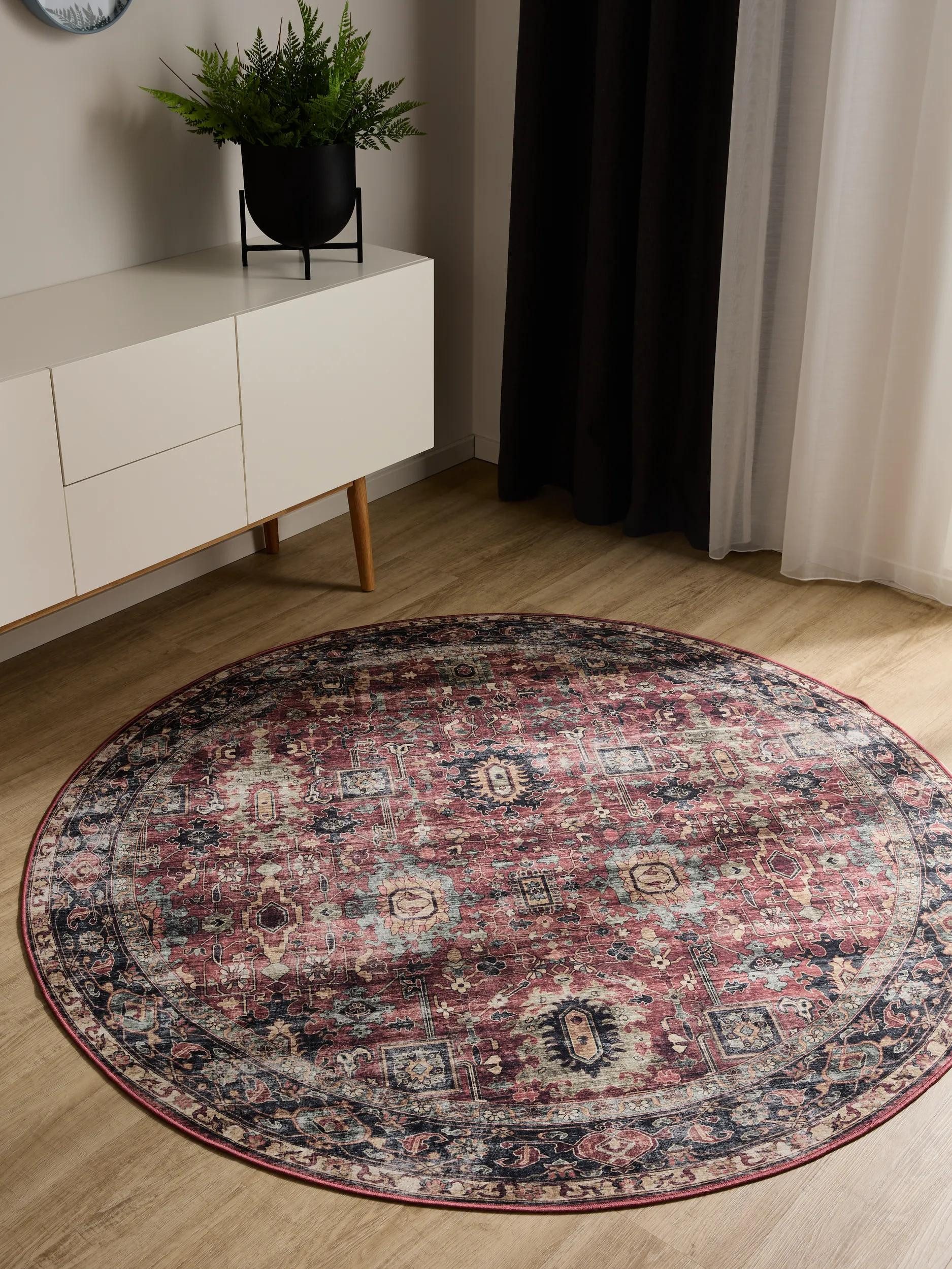 benuta Teppich George, rund, Höhe: 5 mm, Vintage-Look, Kurzflor, Teppich Wohnzimmer, Schlafzimmer, Waschbar
