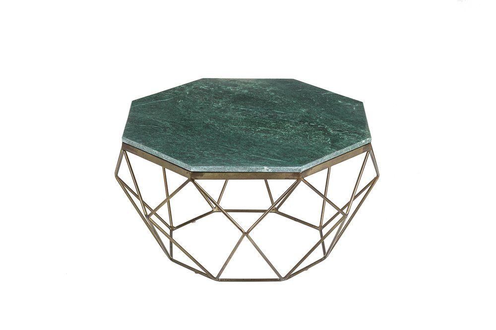 Wohnzimmer · · messing · · | Handarbeit messing, grün eckig DIAMOND / 70cm riess-ambiente Couchtisch Marmor Metall grün