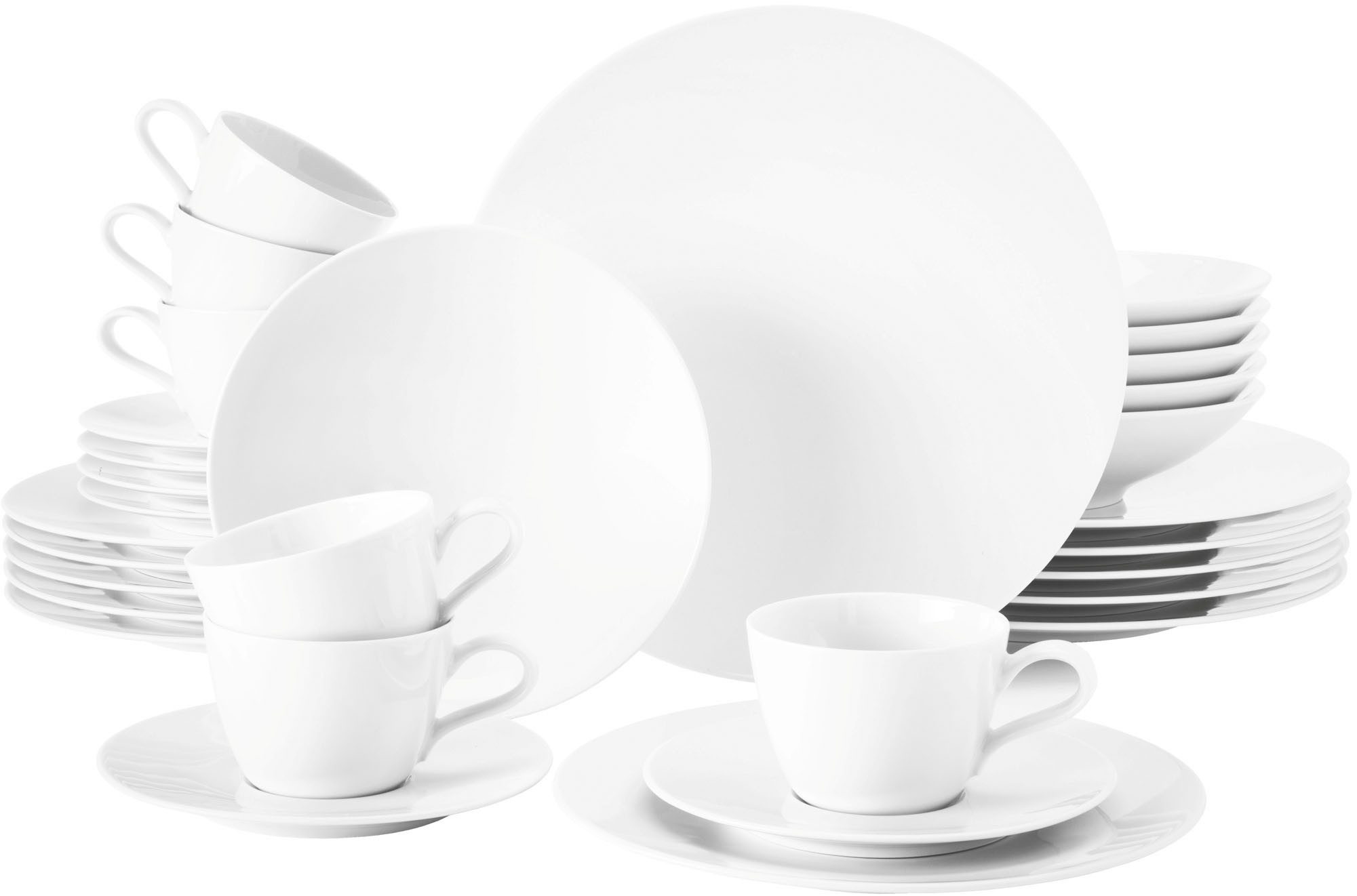 Seltmann Weiden Kombiservice Geschirr-Set, Service Life (30-tlg), 6 Personen, Porzellan, Teller Set, Tassen, weiß, Made in Germany, 30 Teile, für 6 Personen
