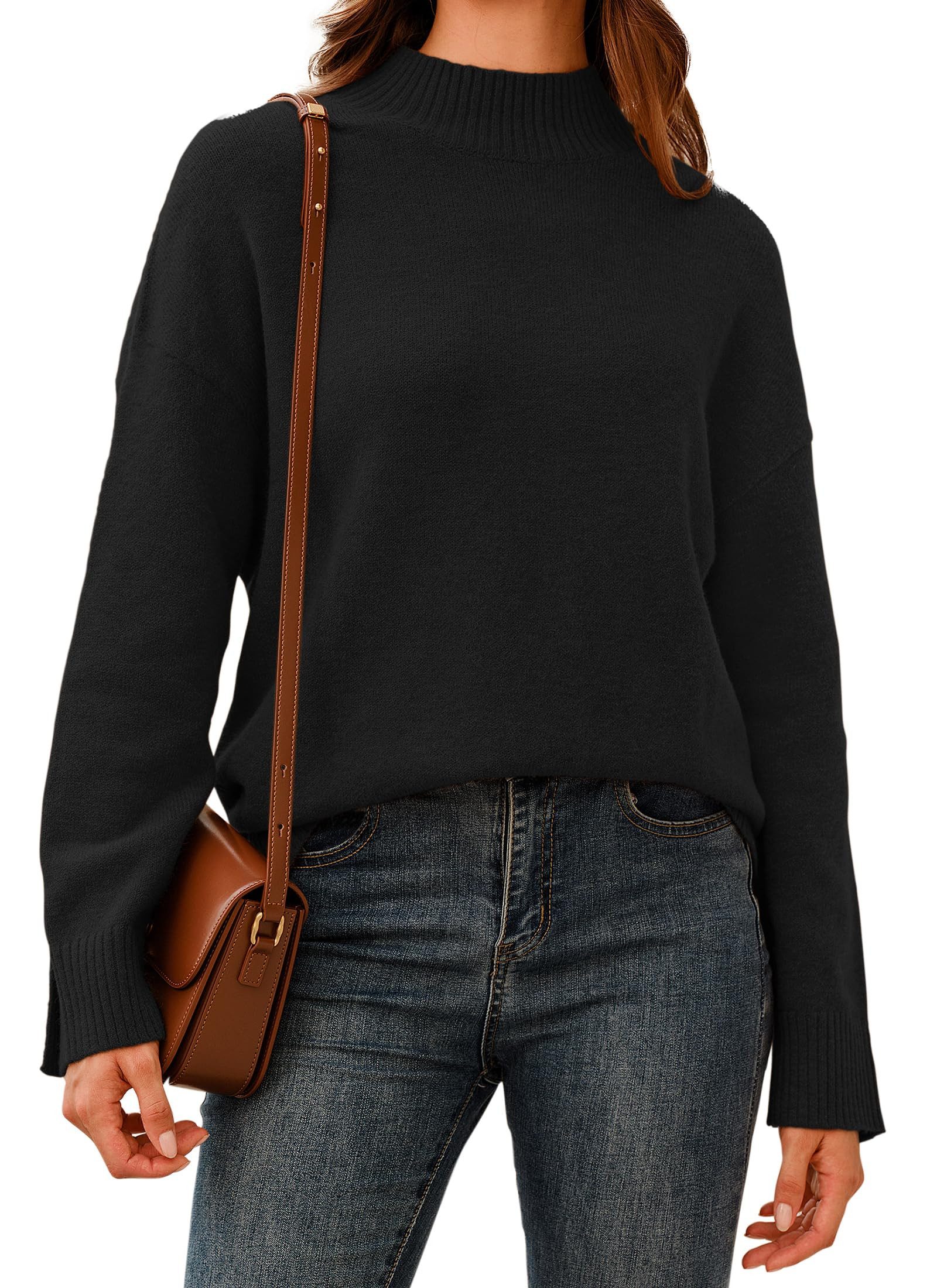 Arach&Cloz Rundhalspullover Pullover Damen Wolle Blend Mock Neck Oversize H günstig online kaufen