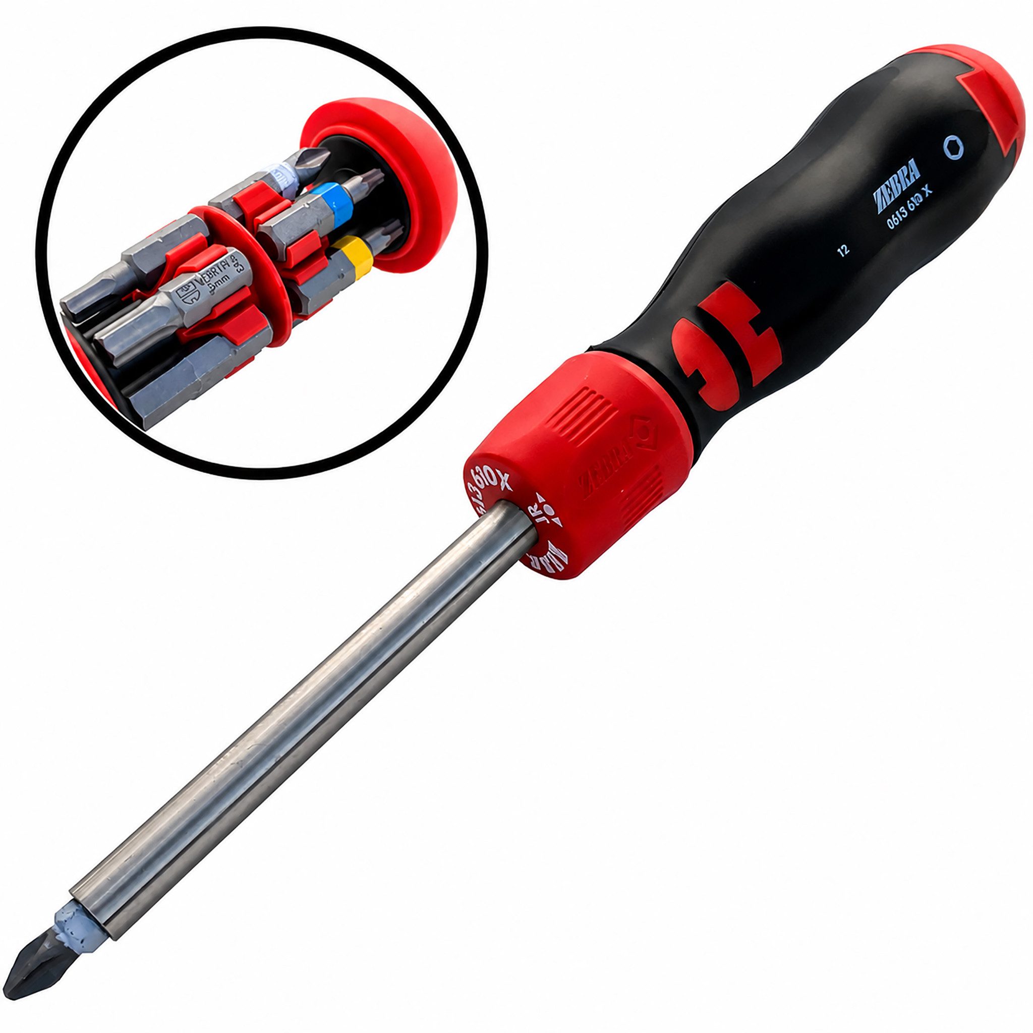 Würth Bohrer- und Bit-Set Zebra Magazinschraubendreher mit Ratsche 1/4 Zoll Auto/Metall, (mit 12 Bits)