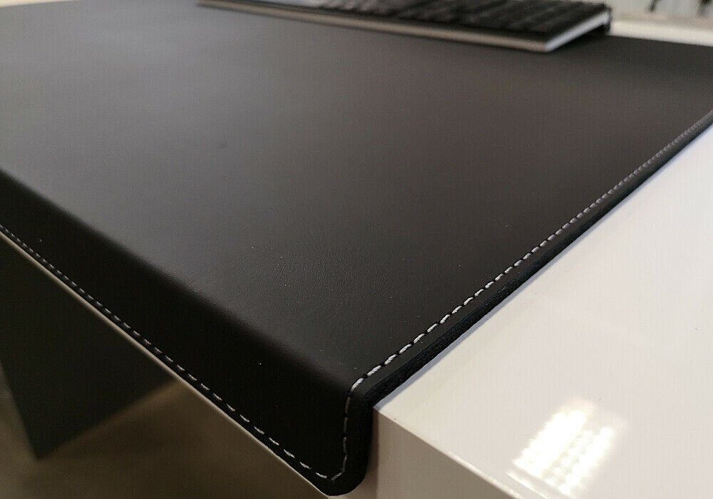 Profi Mats Schreibtischunterlage gewinkelt + Mauspad Echt Leder Schwarz silber Naht 90x47 – Bild 3 von 5