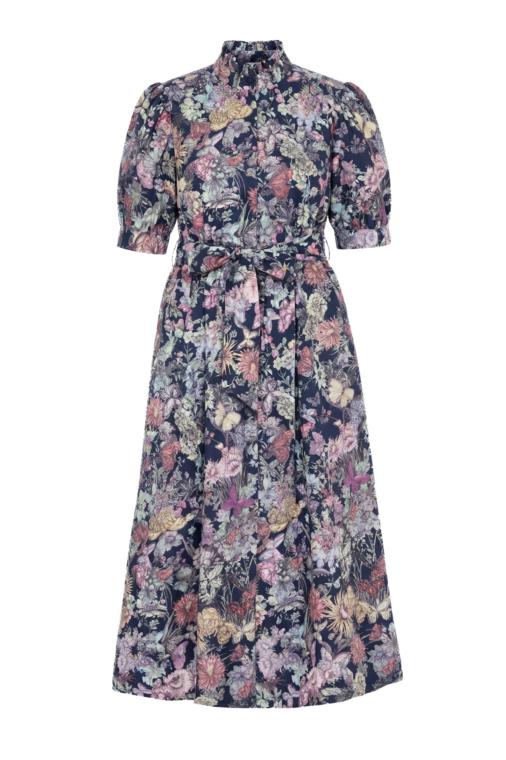 Ulla Popken Maxikleid Maxikleid Gobelinmuster A-Linie Stehkragen Halbarm – Bild 2 von 4