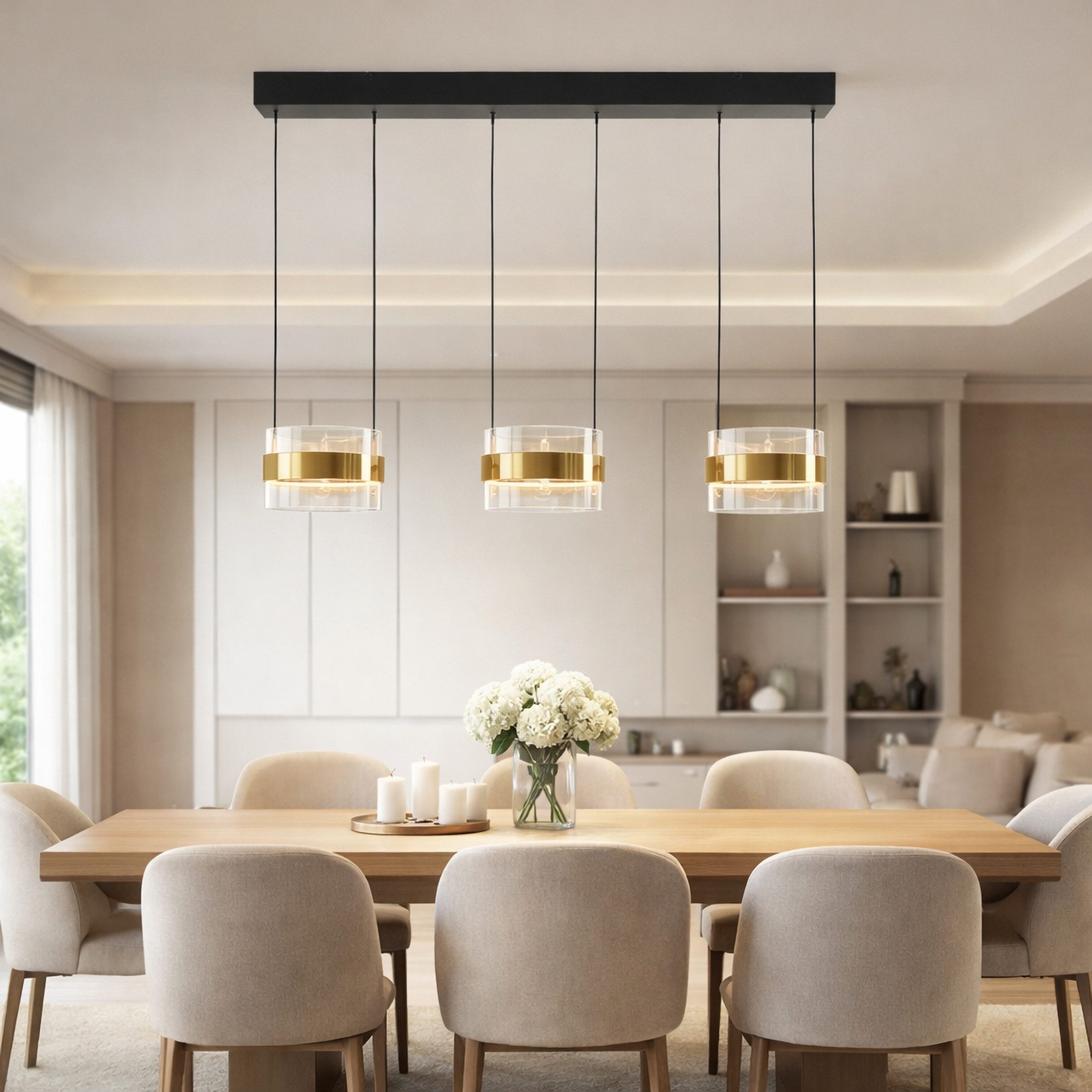 lumiCouture LED Pendelleuchte Inside, Memoryfunktion, mehrere Helligkeitsstufen, LED fest integriert, Warmweiß, 2700 K, Metall/Glas, messingfarben/Rauchglas