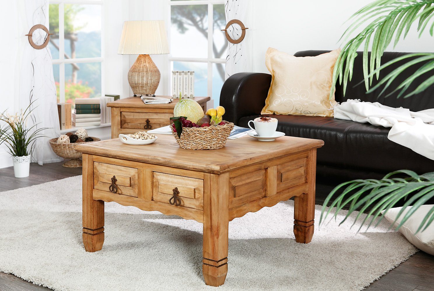 1a Direktimport Couchtisch Mexico Möbel Couchtisch quadratisch - Pinie Massivholz - Landhausstil