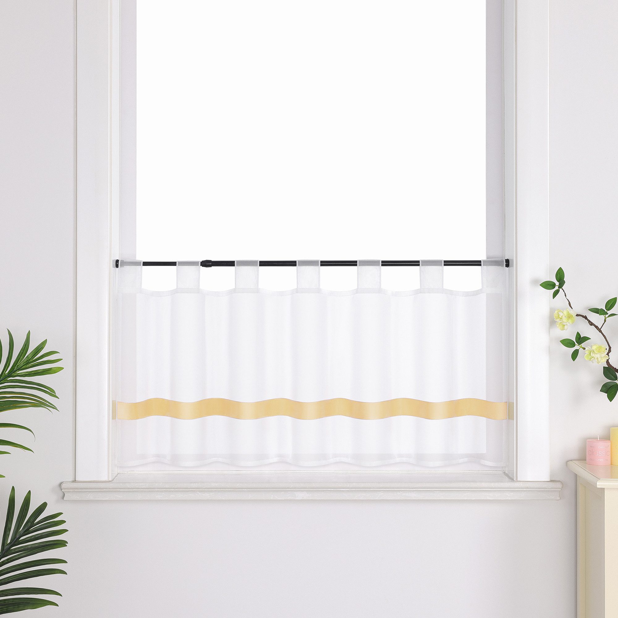 Joyswahl Scheibengardine Julie, minimalistisch, Schlaufen, transparent, Voile, moderne Bistrogardinen mit Satinband