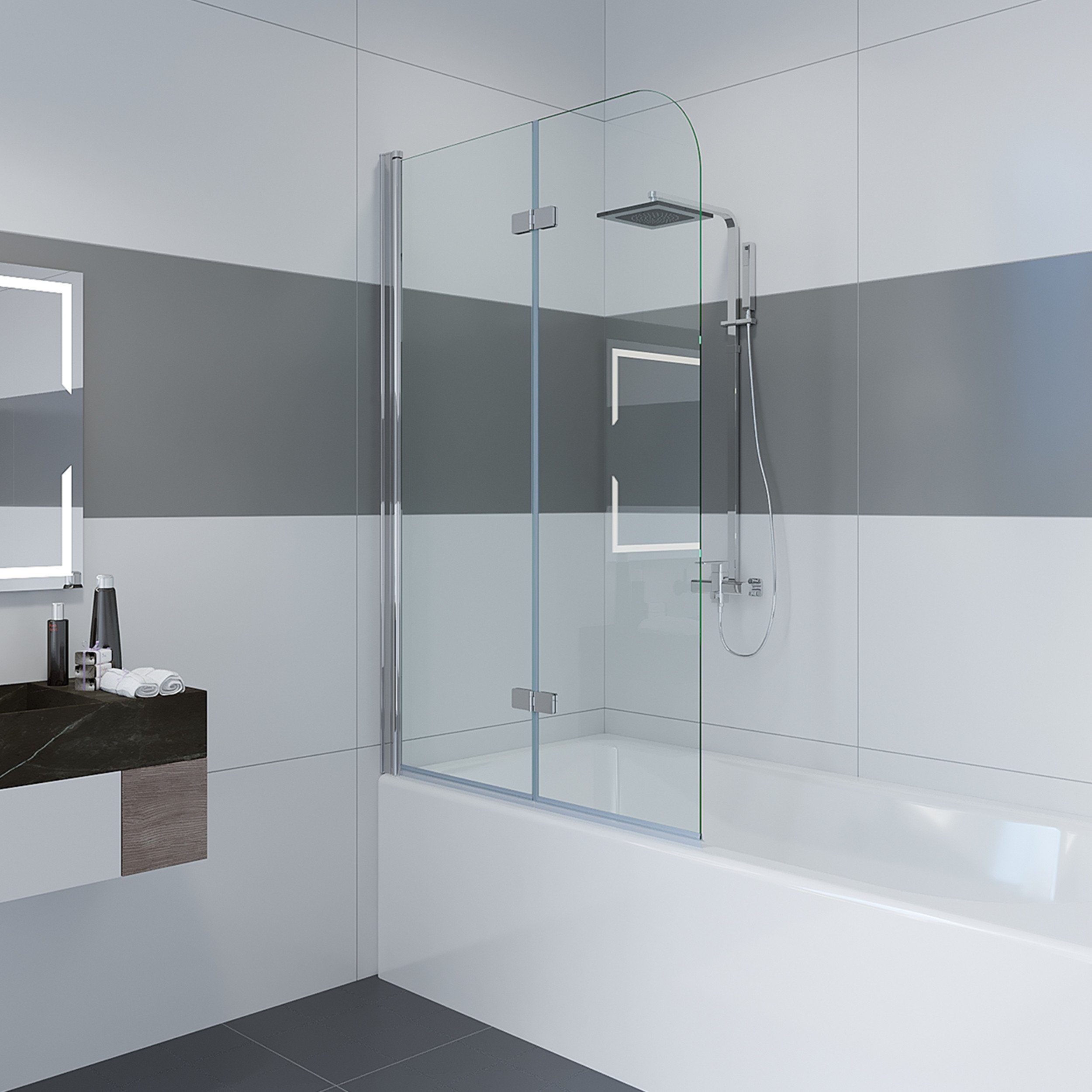 IMPTS Badewannenaufsatz, Glas Alu, (2 tlg., 2 TLG), 100*140cm klappbar  Faltwand,Duschabtrennung,Duschwand für Badewanne