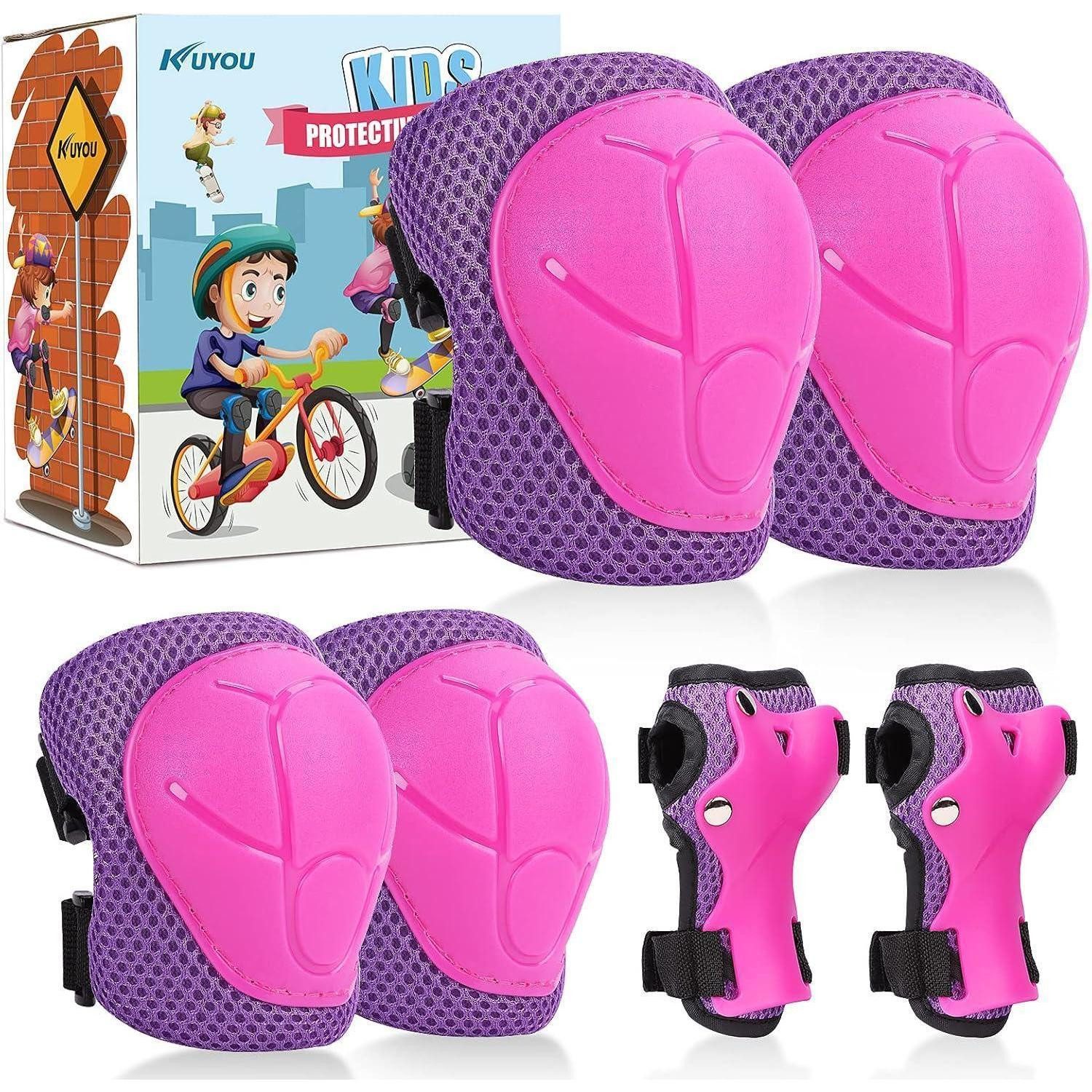 Protektoren-Set Knieschoner Kinder Set Inliner 6in1 Ellenbogenschoner Roller Rosa lila