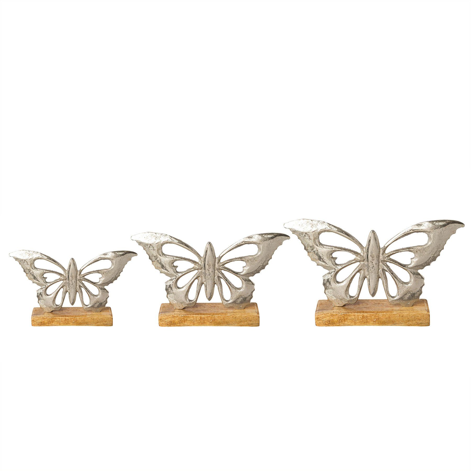 Georg Stiels Dekofigur Schmetterlinge auf Base, 3er Set (3 St., 3er-Set), Rustikale und organische Ausstrahlung