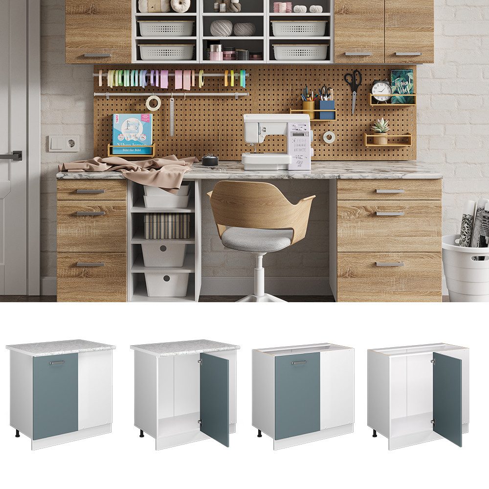 Vicco Schranksystem R-Line, Blau-Grau/Weiß, 86 cm günstig online kaufen