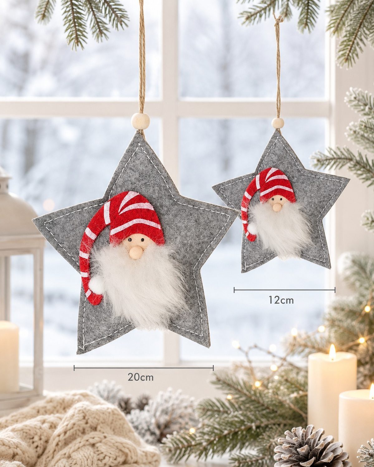 RIFFELMACHER & WEINBERGER Weihnachtsbaumkugel Deko-Anhänger Stern mit Wichtel, Grau 12 cm