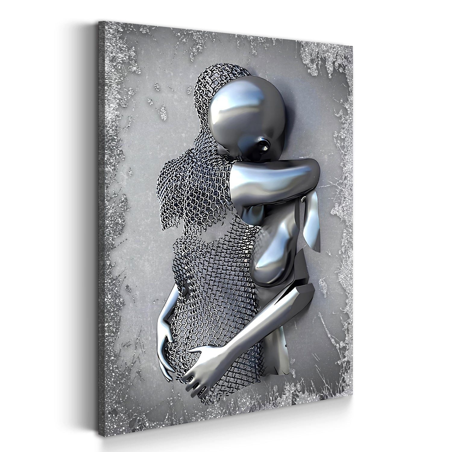 Artedinoi Leinwandbild Metallfiguren abstrakt Silver Style Leinwandbild Wandbild für Wohnzimm, Metallfiguren in Silber