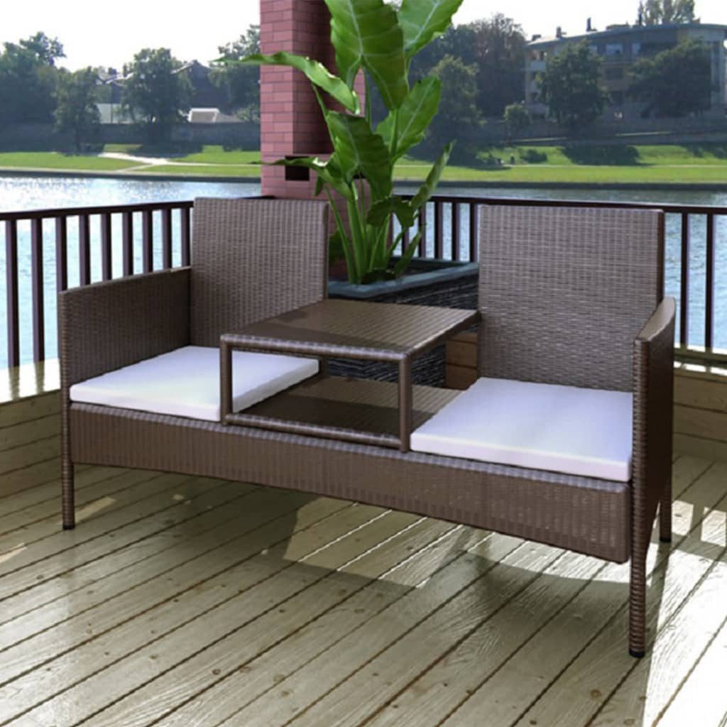 vidaXL Gartenbank Gartensofa 2-Sitzer mit Teetisch Poly Rattan Braun (1-St)