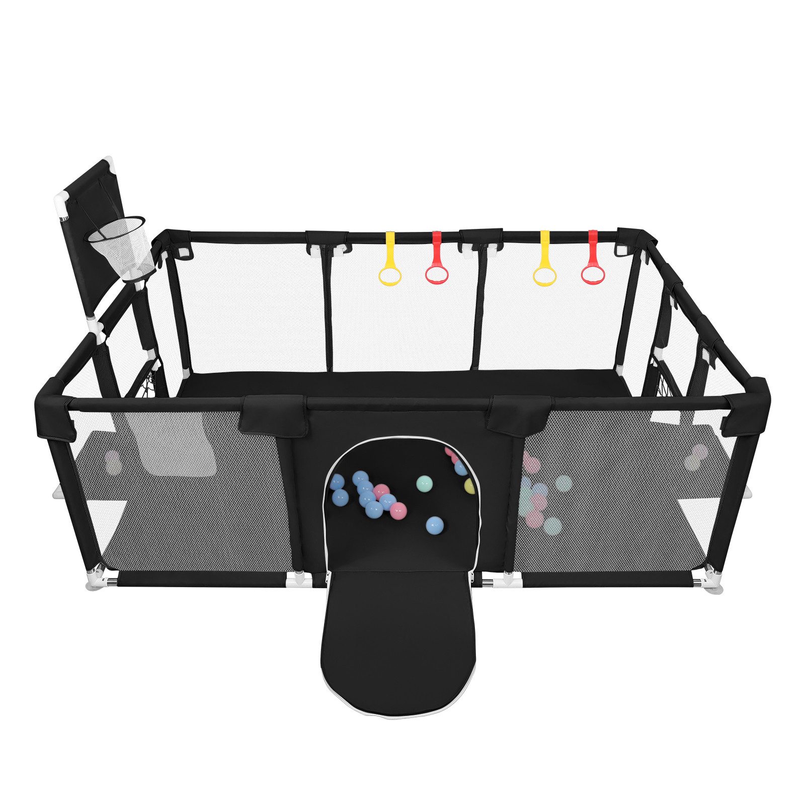 JEOBEST Laufstall Baby Laufgitter - Große Sicherheitsspielplatz, 180x120x66cm - mit Basketball-Netz 50 Ozeanbälle und 4 bunten Ringen