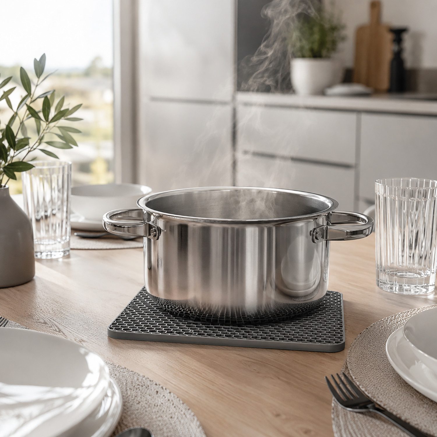 Camolo Topfuntersetzer 4er Set Silikon Topf Untersetzer grau - hitzebeständig, 4-tlg., hitzebeständig bis 230°C, rutschfest