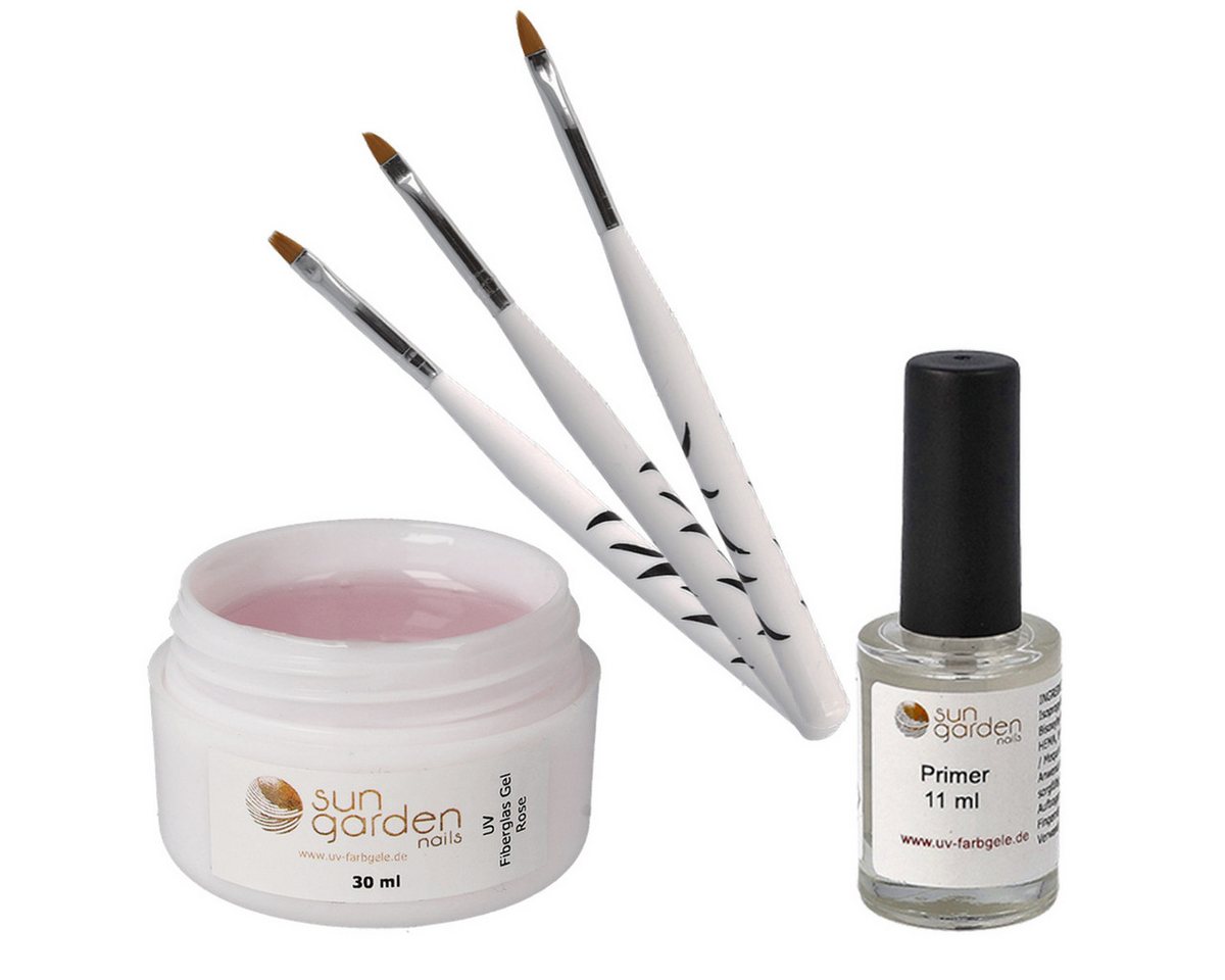 Sun Garden Nails UV-Gel 30 ml UV Fiberglas Gel Rosé Klar + Pinselset + Primer