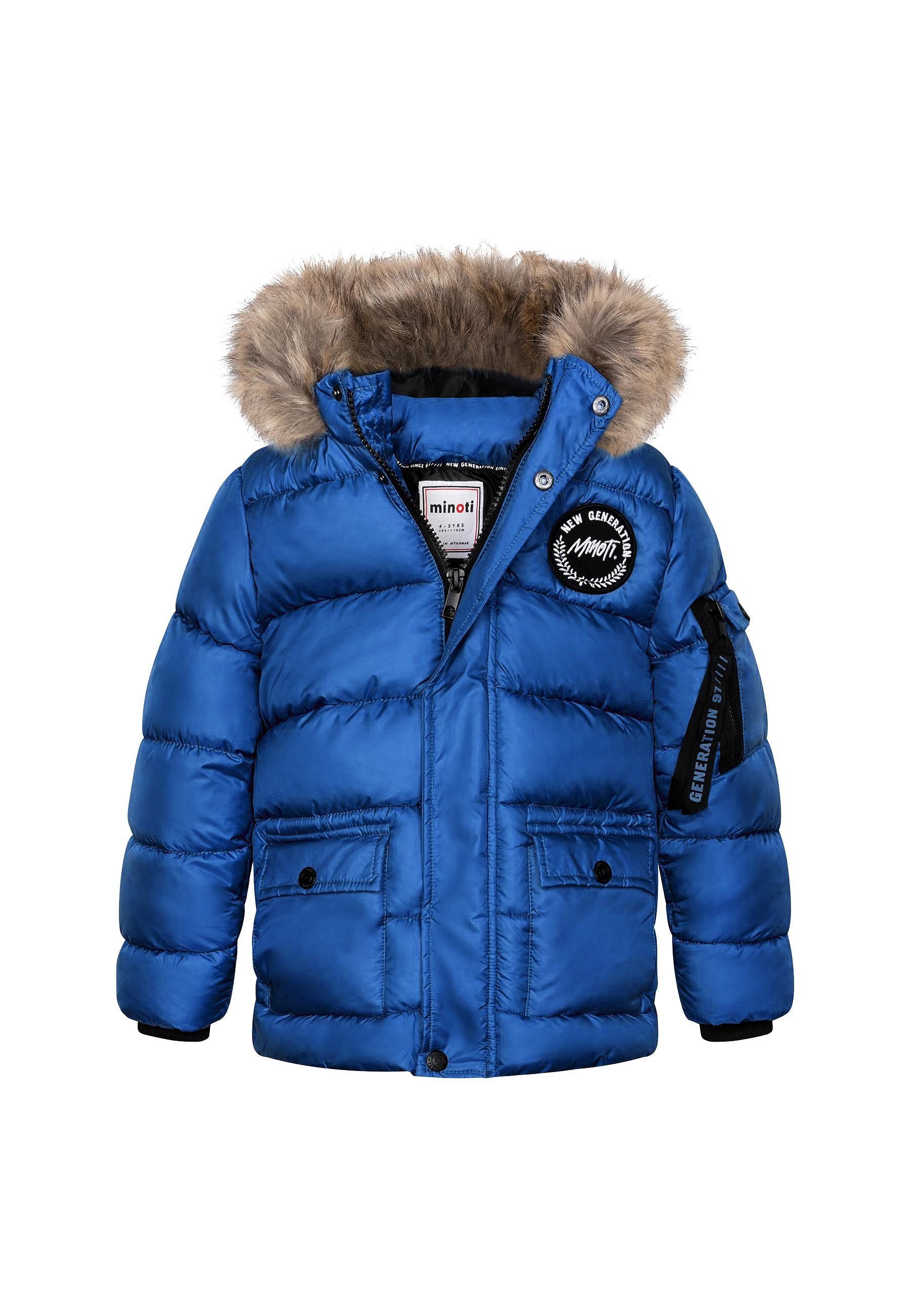 MINOTI Kapuze (2-14y) Winterjacke Blau flauschiger mit