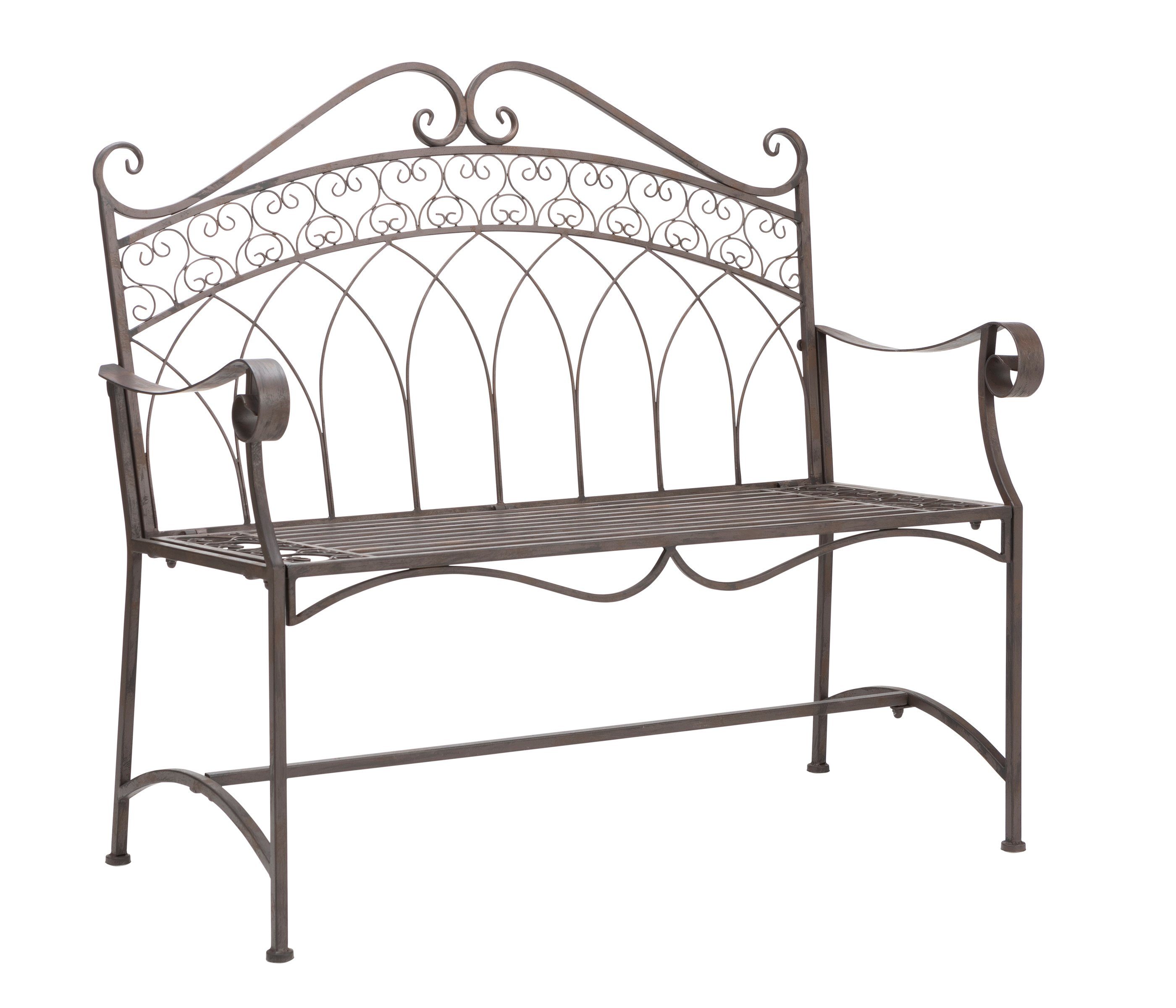 Dehner Gartenbank Antik, 2-Sitzer, 110 x 55 x 103.5 cm, Metall, Vintage Bank aus hochwertigem, robustem Eisen