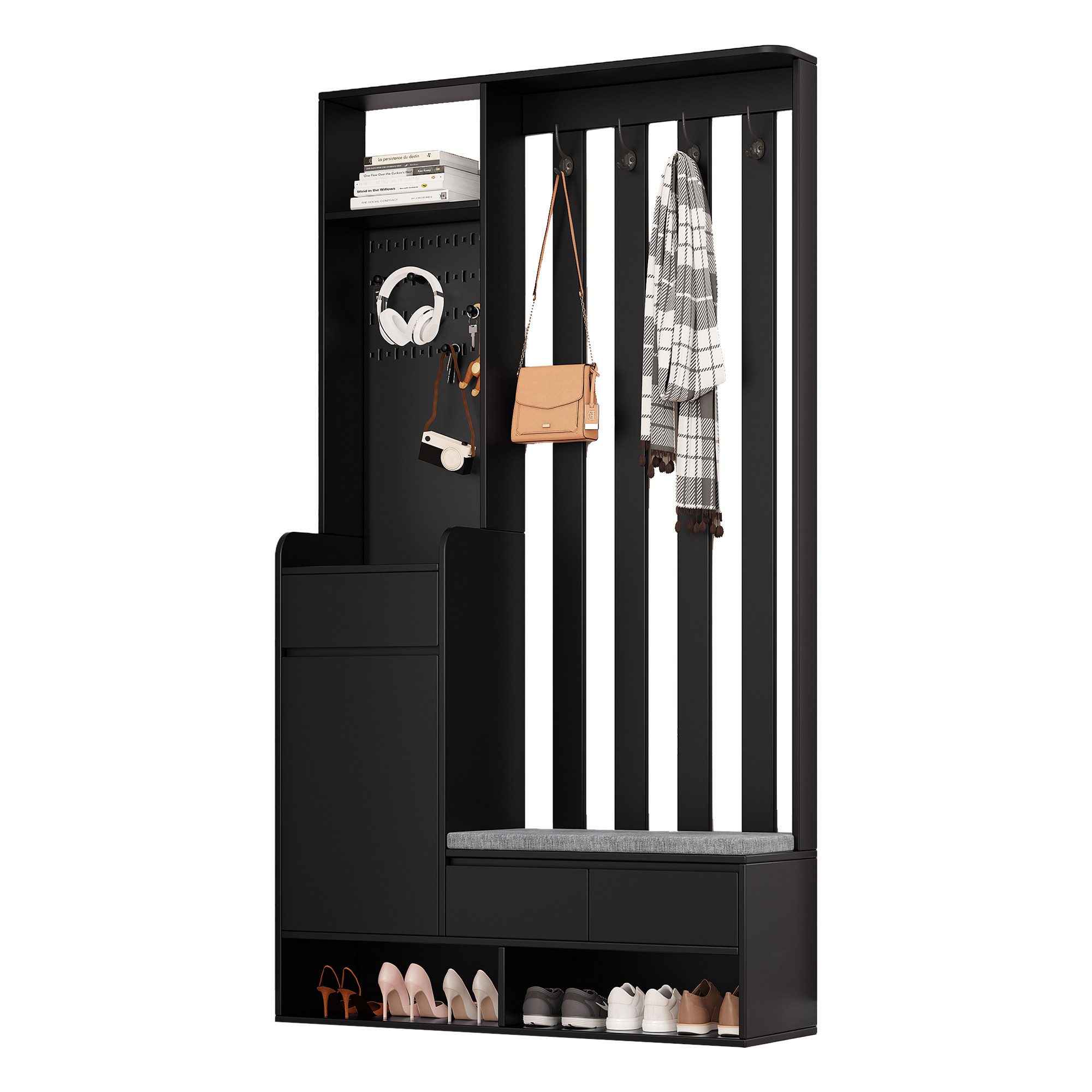 Odikalo Kleiderständer Flurgarderobe Aufbewahrungsbank Flur-Schuhschrank Stecktafel Garderobe