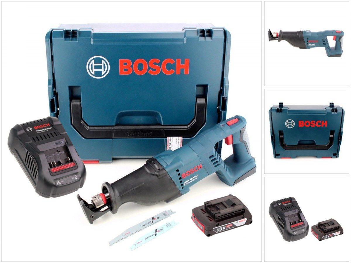 Bosch Professional Akku-Reciprosäge GSA 18 V-LI Akku Säbelsäge 18V + 1x Akku 2,0Ah + Ladegerät + L-Boxx