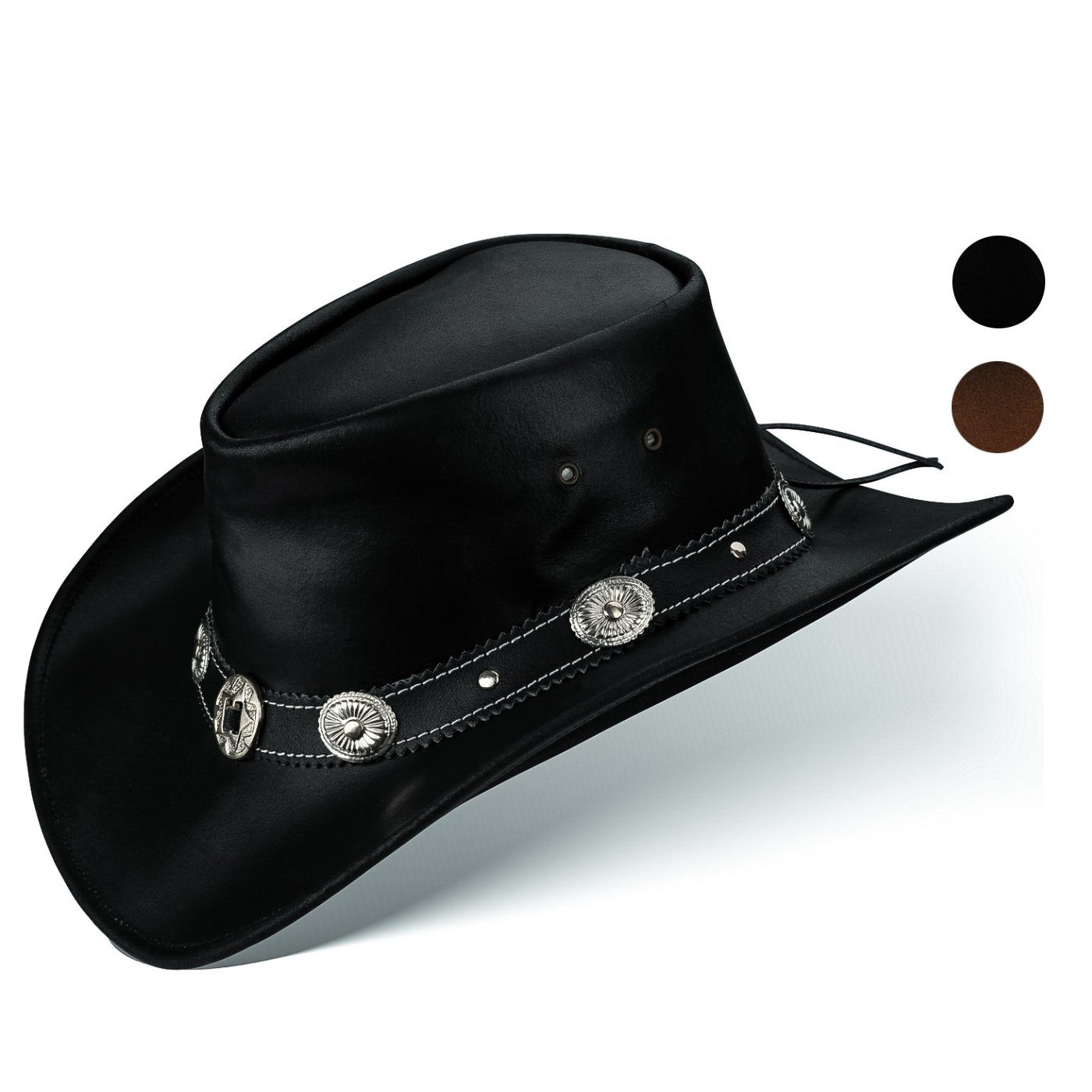 BLACK FOREST FOX Cowboyhut STAR Cowboy Western Leder Hut Schwarz Größe XL