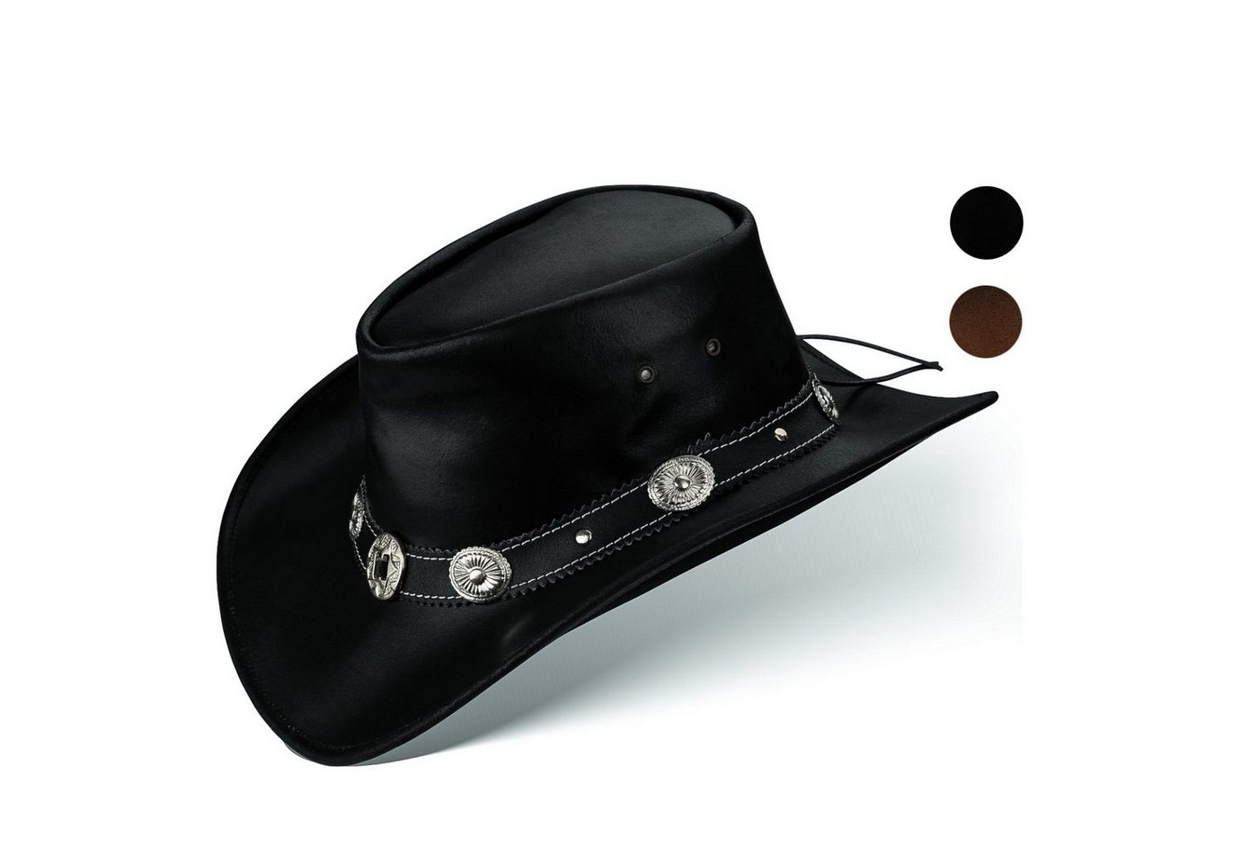 BLACK FOREST FOX Cowboyhut Cowboy Western Leder Hut STAR für Herren Damen in 2 Farben Schwarz Größe XXL