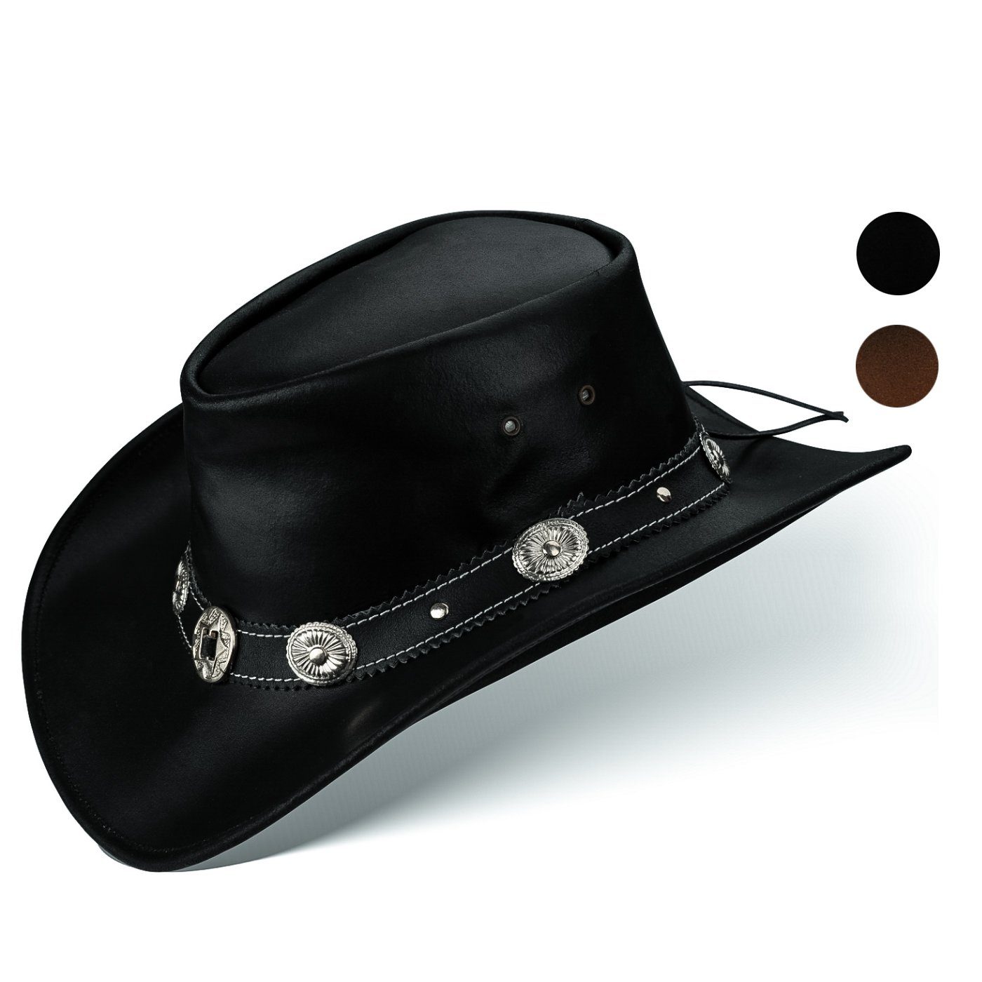 BLACK FOREST FOX Cowboyhut Cowboy Western Leder Hut STAR für Herren Damen in 2 Farben Schwarz Größe XL