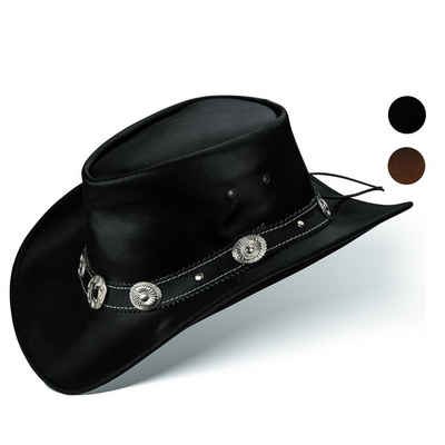 BLACK FOREST FOX Cowboyhut STAR Cowboy Western Leder Hut Schwarz Größe S