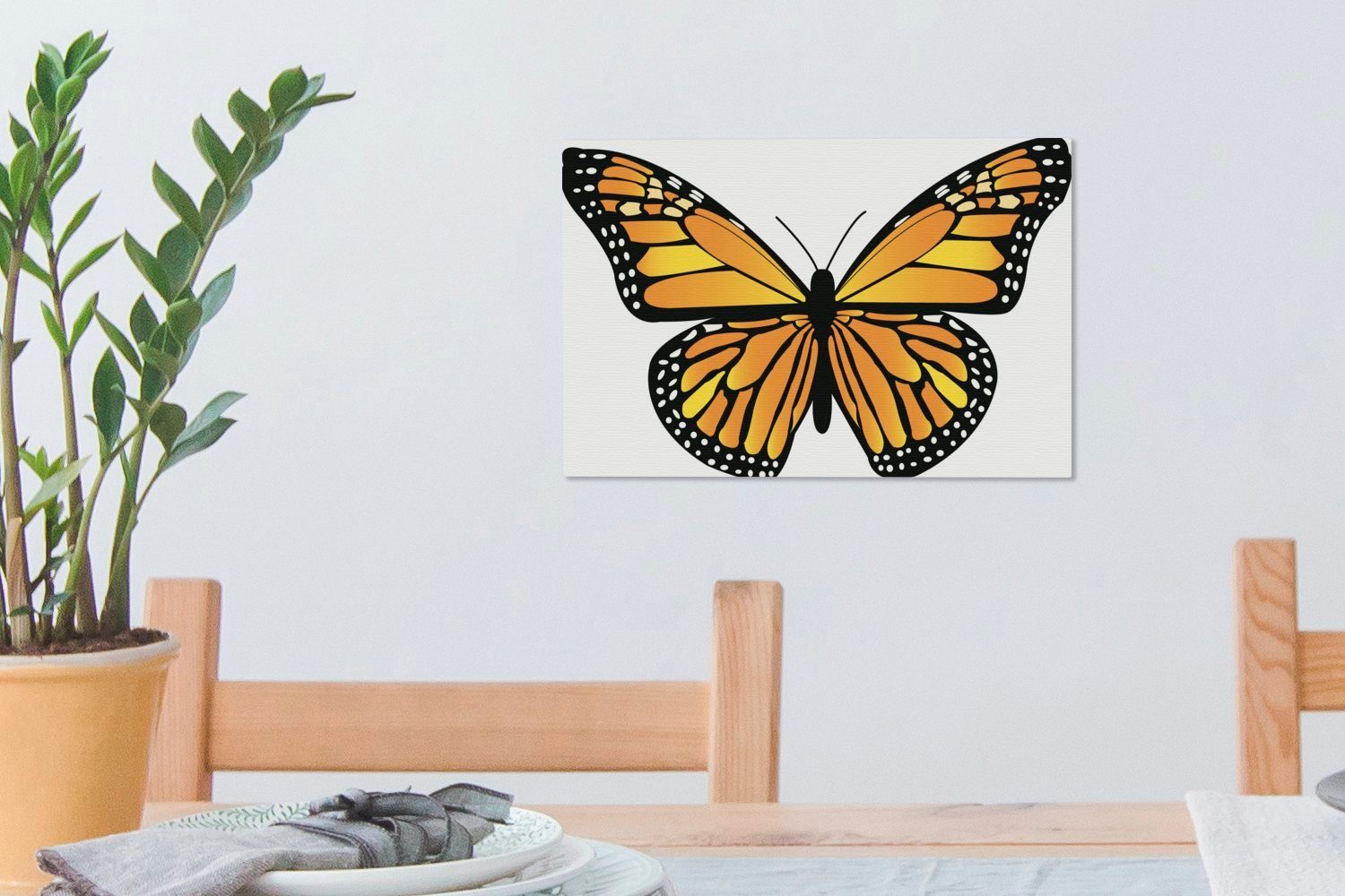 OneMillionCanvasses® Leinwandbild Eine Illustration (1 Wanddeko, Leinwandbilder, Aufhängefertig, Wandbild eines Schmetterlings, gelb-orangen St), 30x20 cm