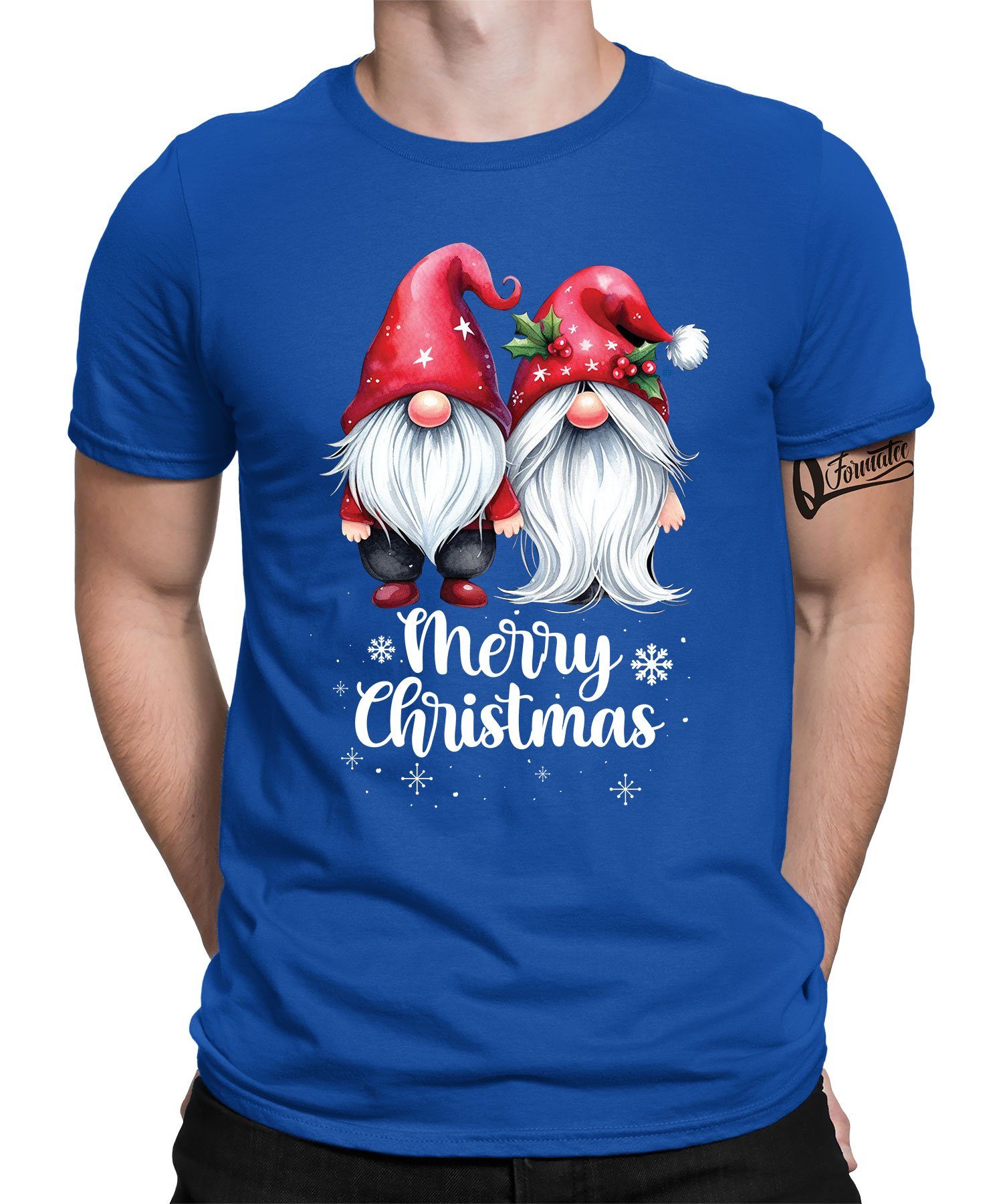 Gnom Herren Blau Quattro Weihnachtsgeschenk Weihnachten - Nikolaus Zwerg Formatee Kurzarmshirt (1-tlg) Wichtel