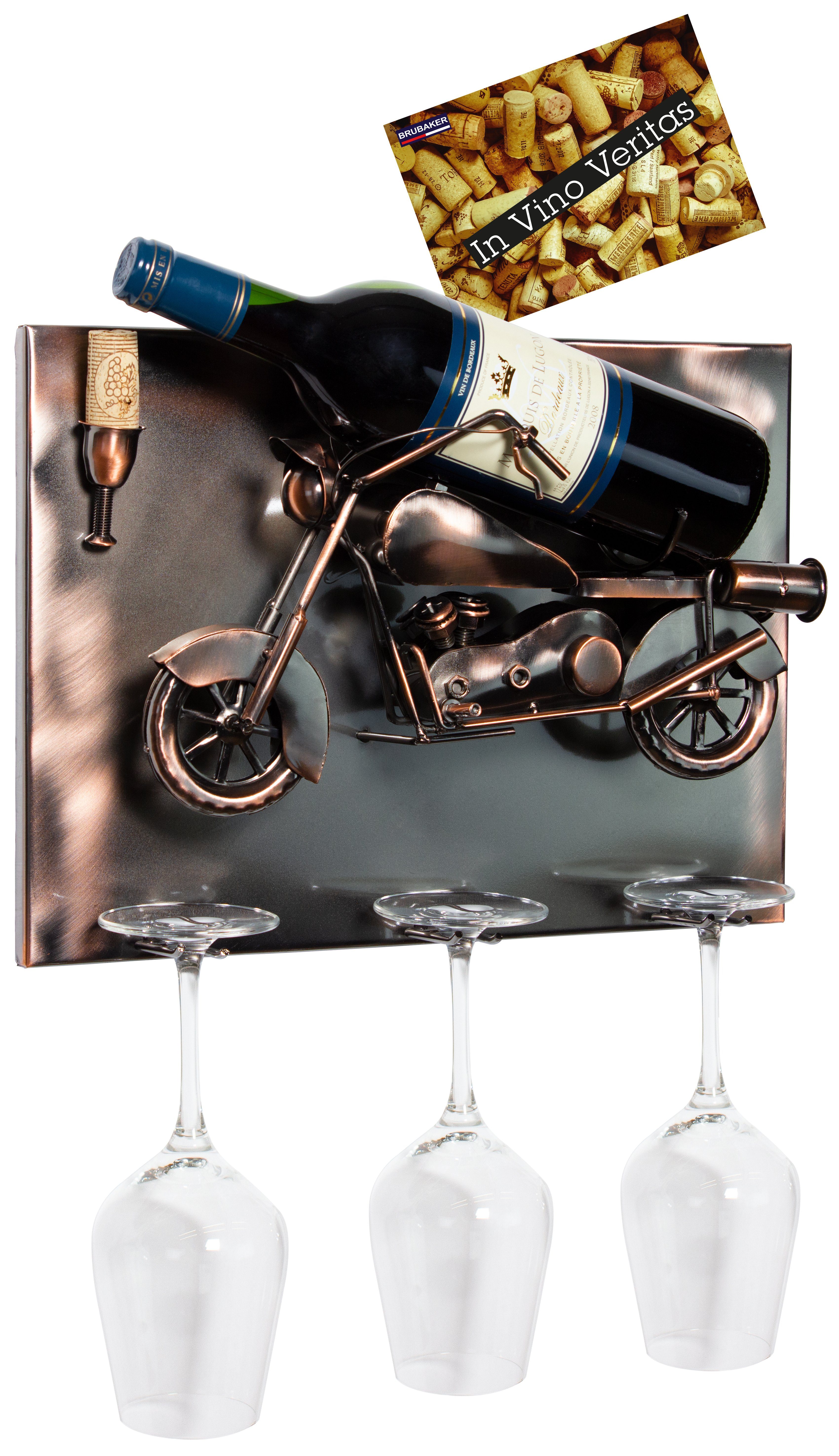 BRUBAKER Weinflaschenhalter Flaschenhalter Wand Motorrad - Wall Art Bild, (inklusive Grußkarte), Wand Weinhalter Dekoration, Wein Geschenk mit Wandhalterung Halterung