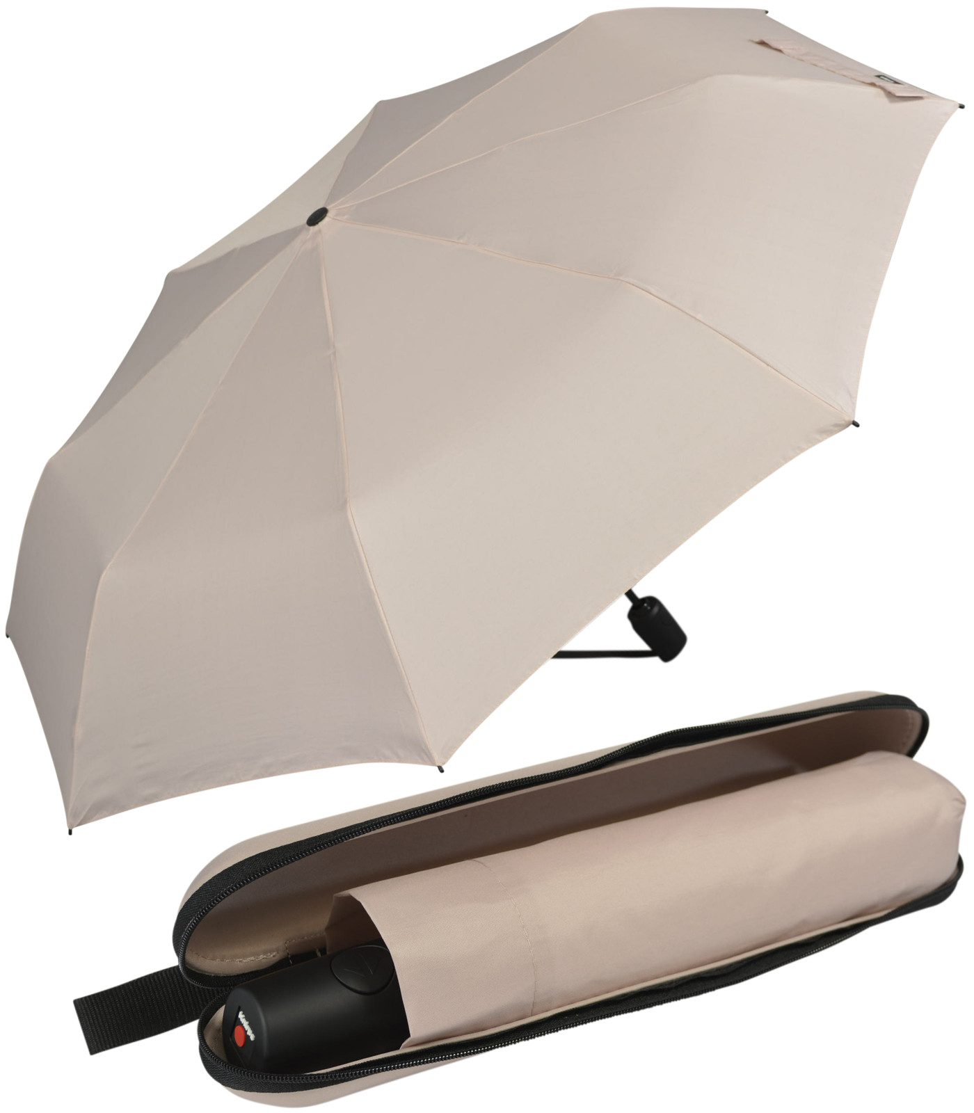 Knirps® Taschenregenschirm mit Auf-Zu-Automatik im paktischen EVA Case, groß, stabil, einfarbig - rose