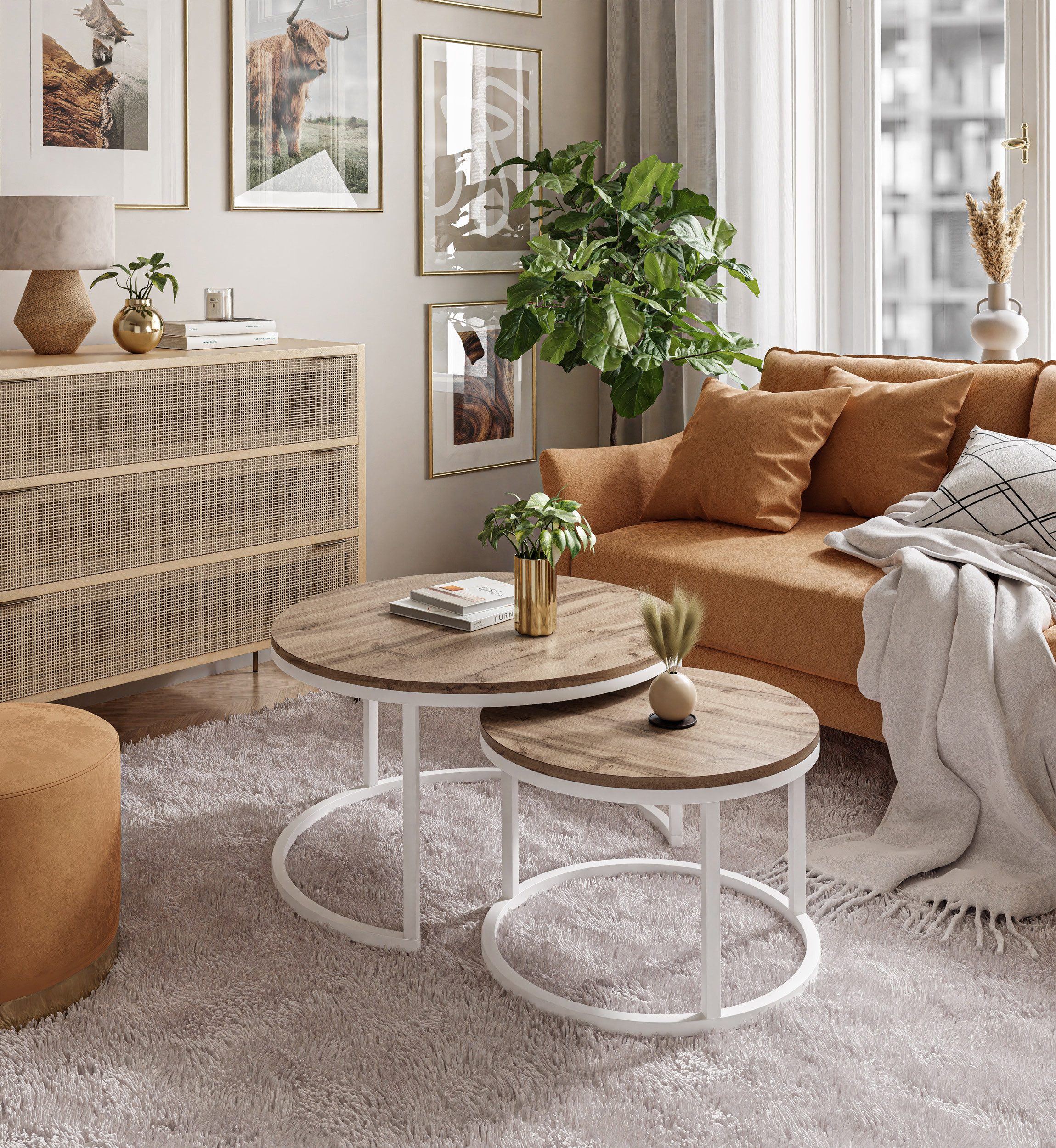 Lookway Couchtisch CIRI 2in1 LOFT Runder Tisch (2er Set), Durchmesser: ⌀ 70 günstig online kaufen