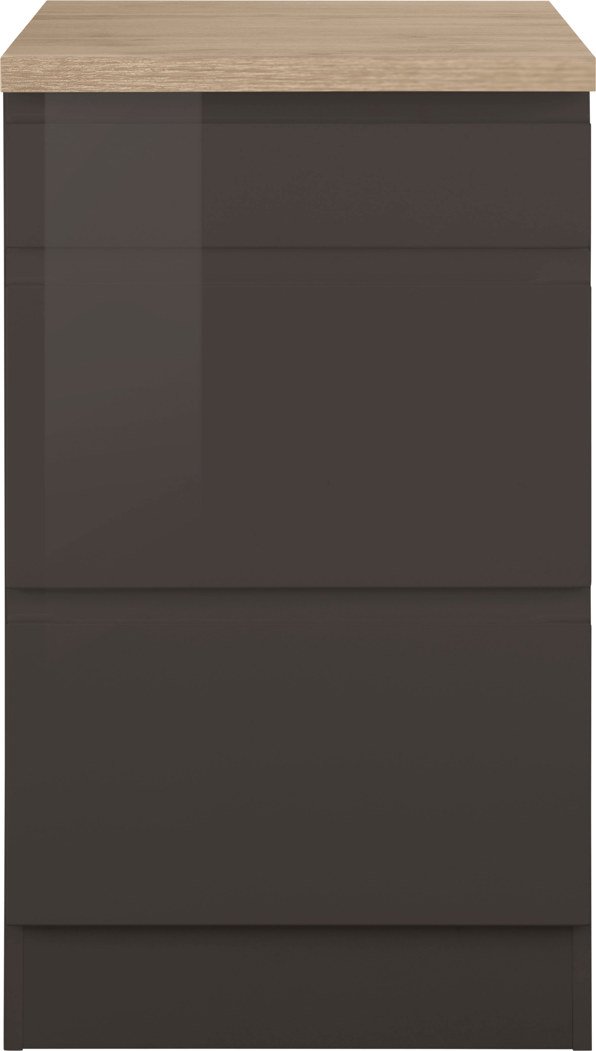 HELD MÖBEL Unterschrank graphit 50 cm Hochglanz grau breit, | Virginia Auszügen mit