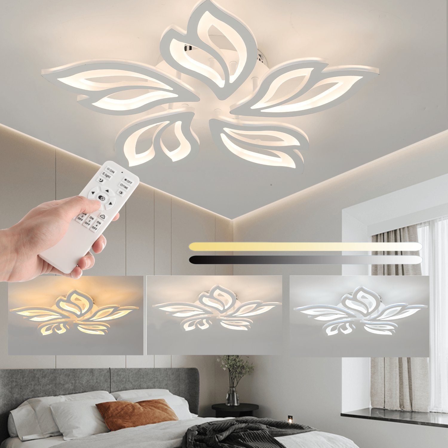 LETGOSPT Deckenleuchte Deckenlampe Dimmbar, Fernbedienung, Blumenförmiges, LED fest integriert, Kaltweiß, Naturweiß, Warmweiß, 60W / 80W / 120W Deckenleuchten, für Schlafzimmer Wohnzimmer Flur Licht 30W LED Deckenlampe