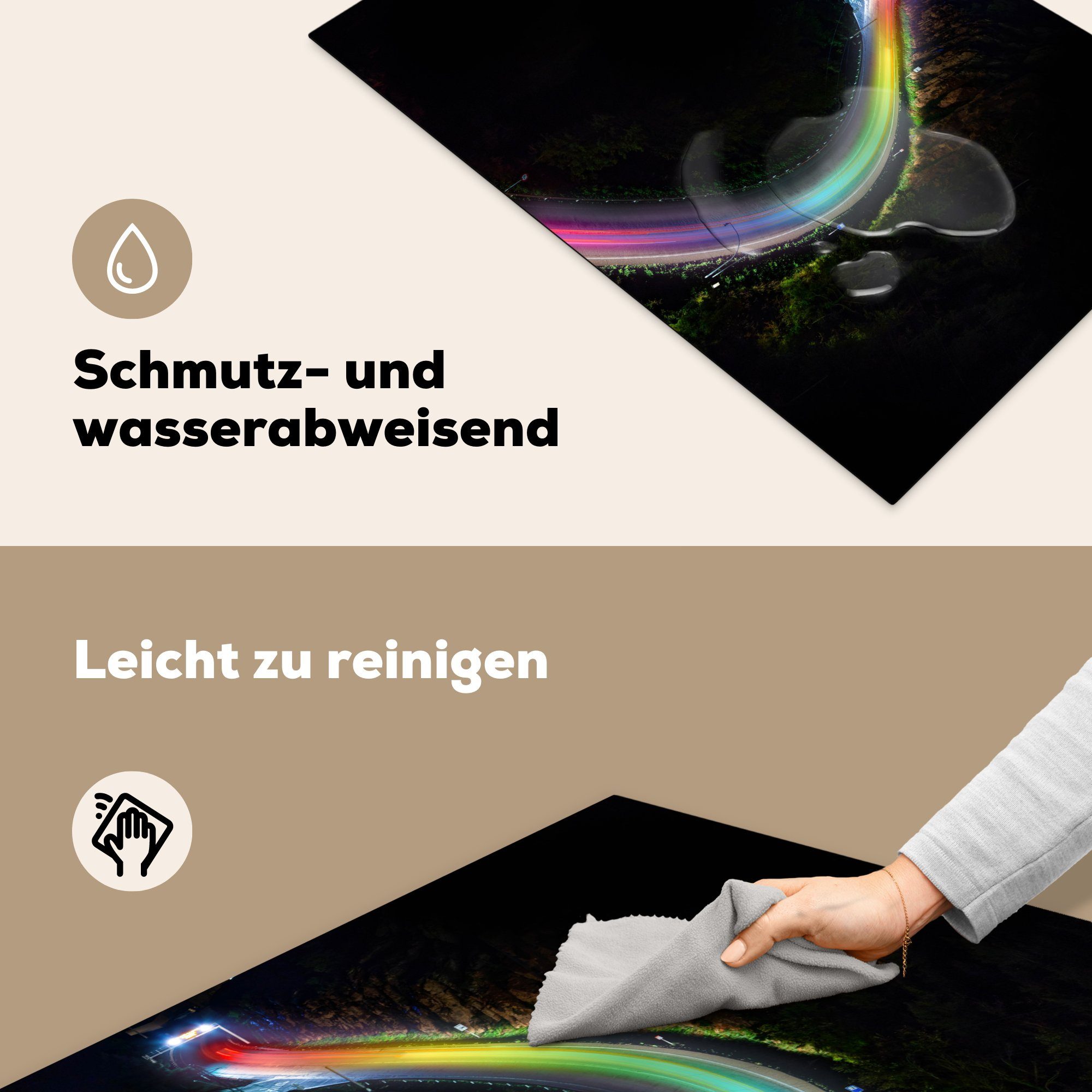 MuchoWow Herdblende-/Abdeckplatte Regenbogenlicht auf der (1 Vinyl, Schutz Straße, küche, die 81x52 cm, Induktionskochfeld tlg), für Ceranfeldabdeckung