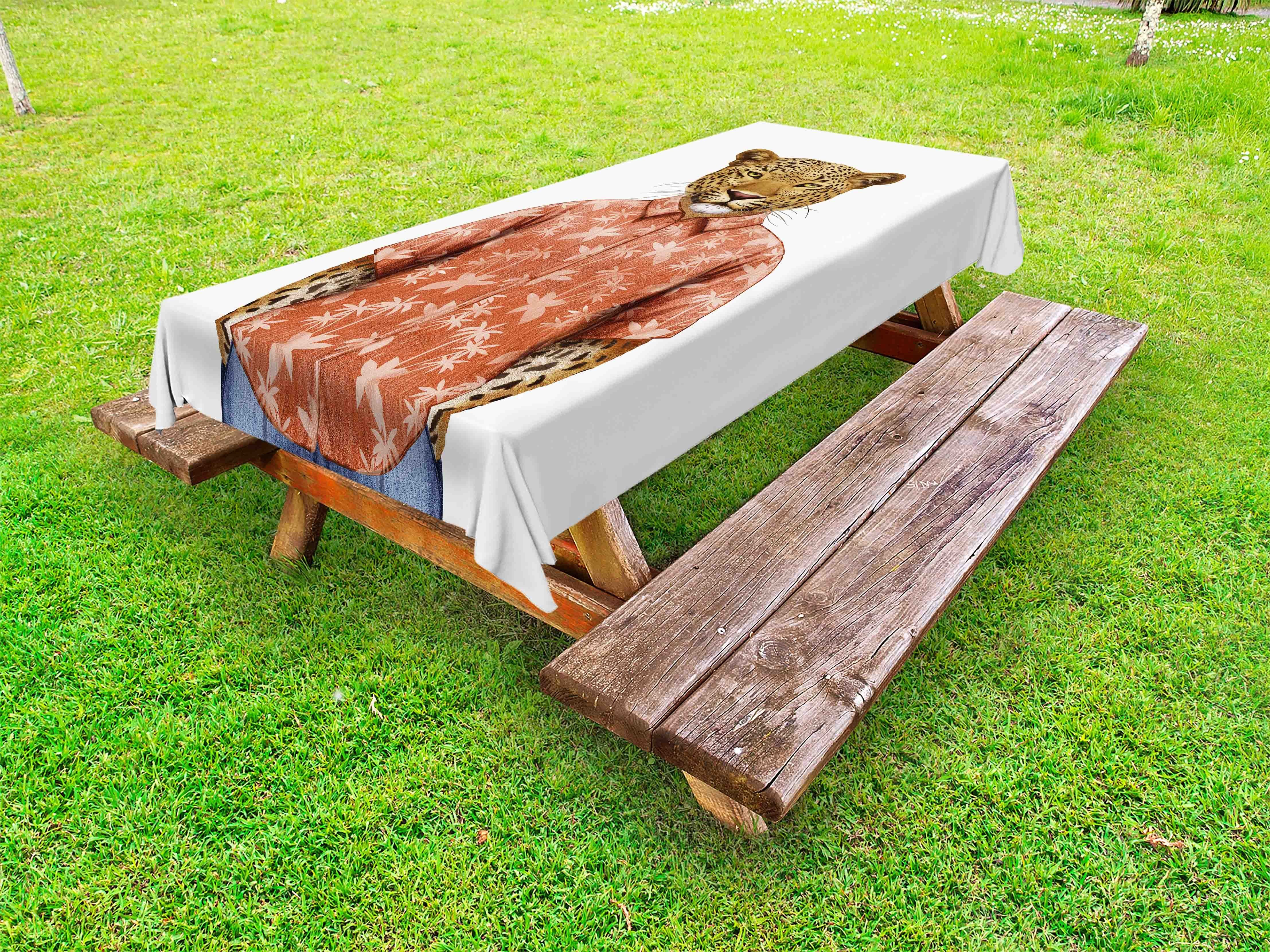 Abakuhaus Tischdecke dekorative waschbare Picknick-Tischdecke, Leopard Tier in einem Sommer-Hemd