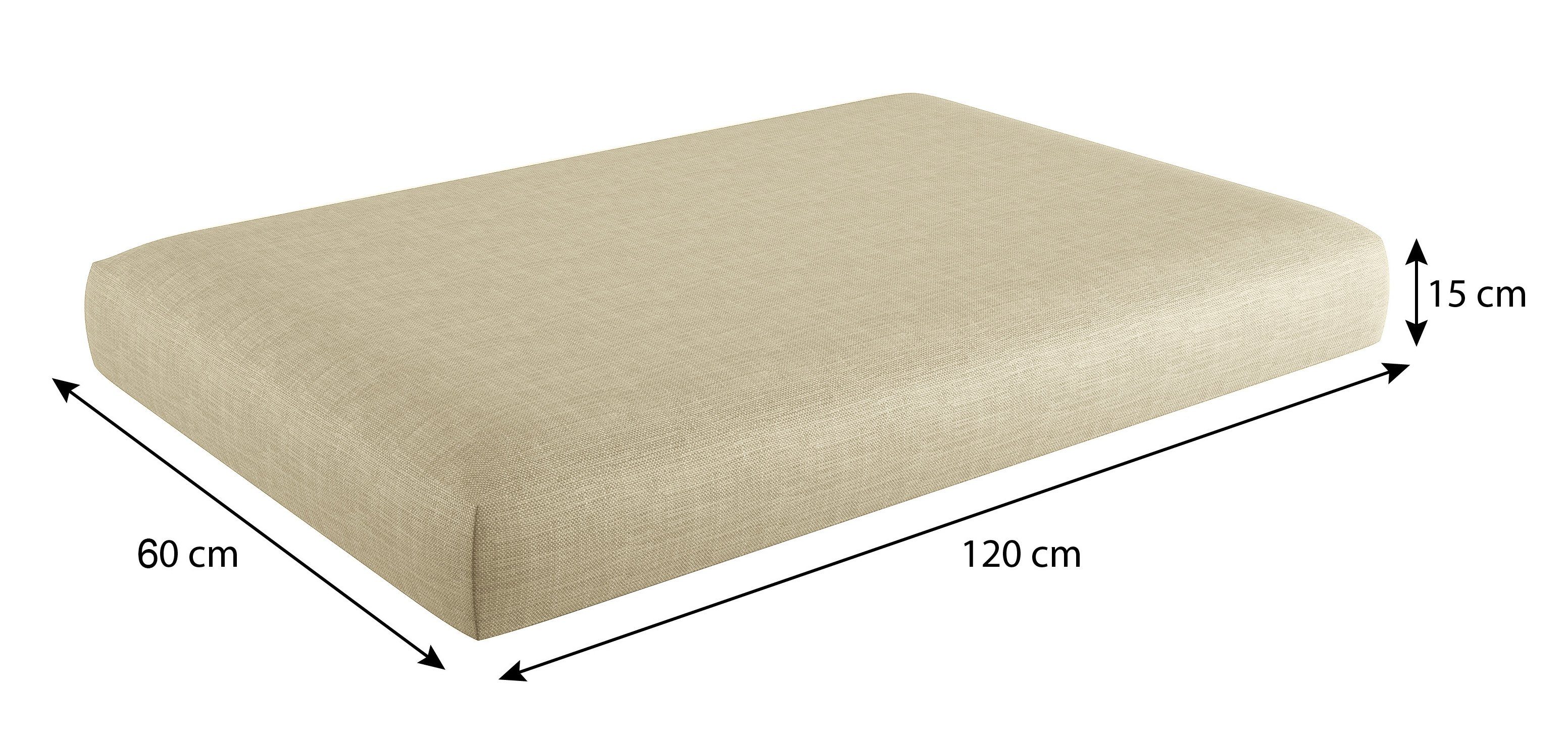 sunnypillow Sitzkissen Palettenkissen mit abnehmbarem Bezug Sitzkissen 120x60x15cm, Cremefarben