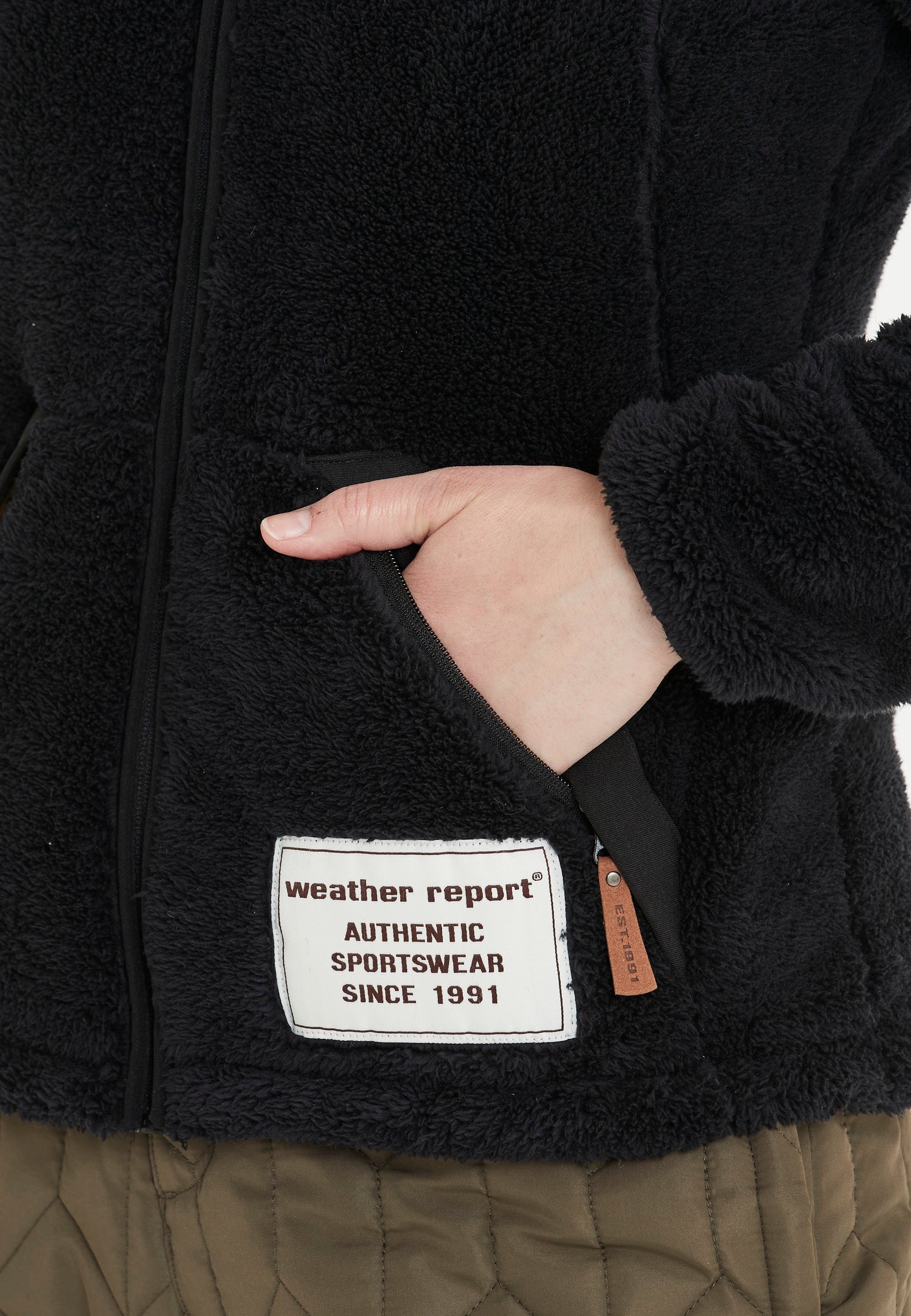 REPORT tollem in schwarz Lucille Plüsch-Design Fleecejacke WEATHER