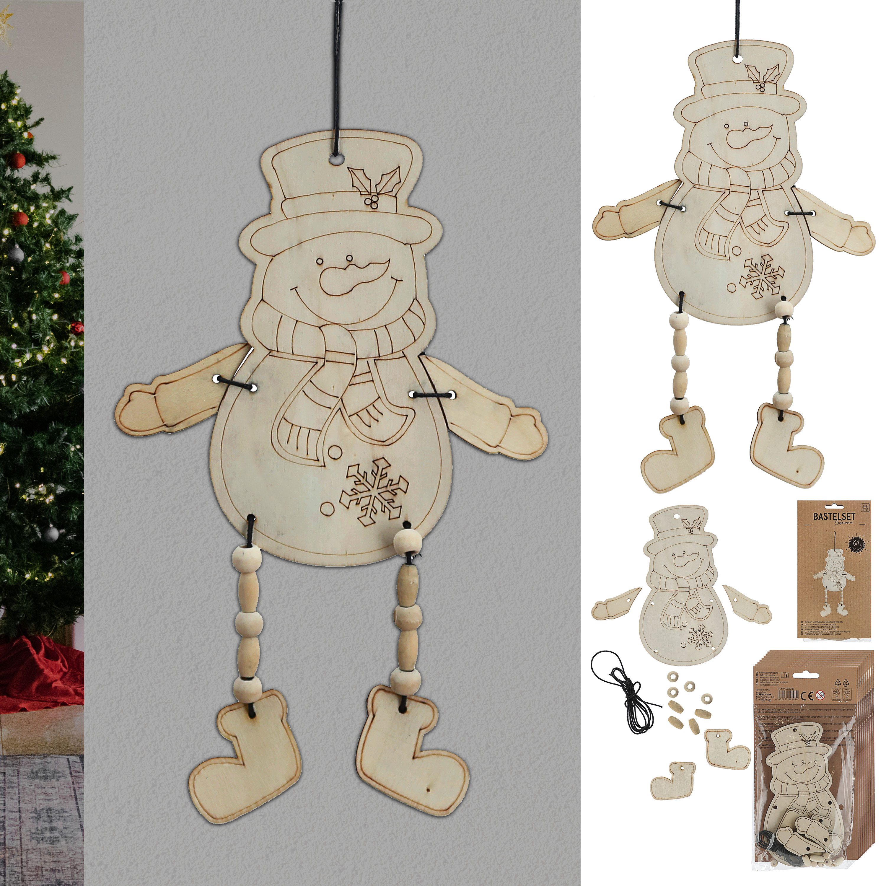 CEPEWA Dekofigur DIY 3D Bastelset Schneemann 12er Set inkl. 100cm Band 11x21x0,1cm MDF