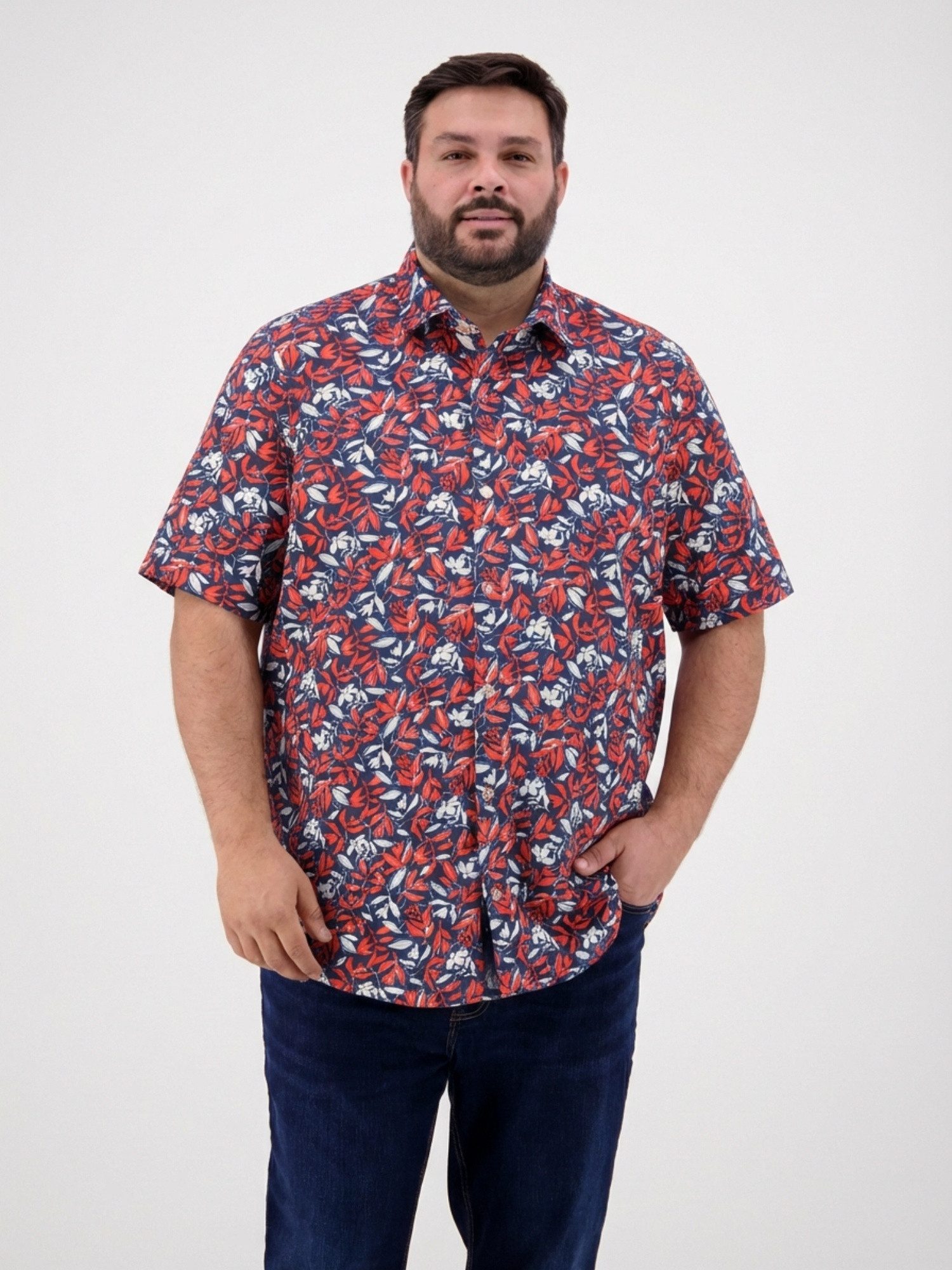 LERROS Kurzarmhemd 1/2 Hemd floral bedruckt, grosse Größen