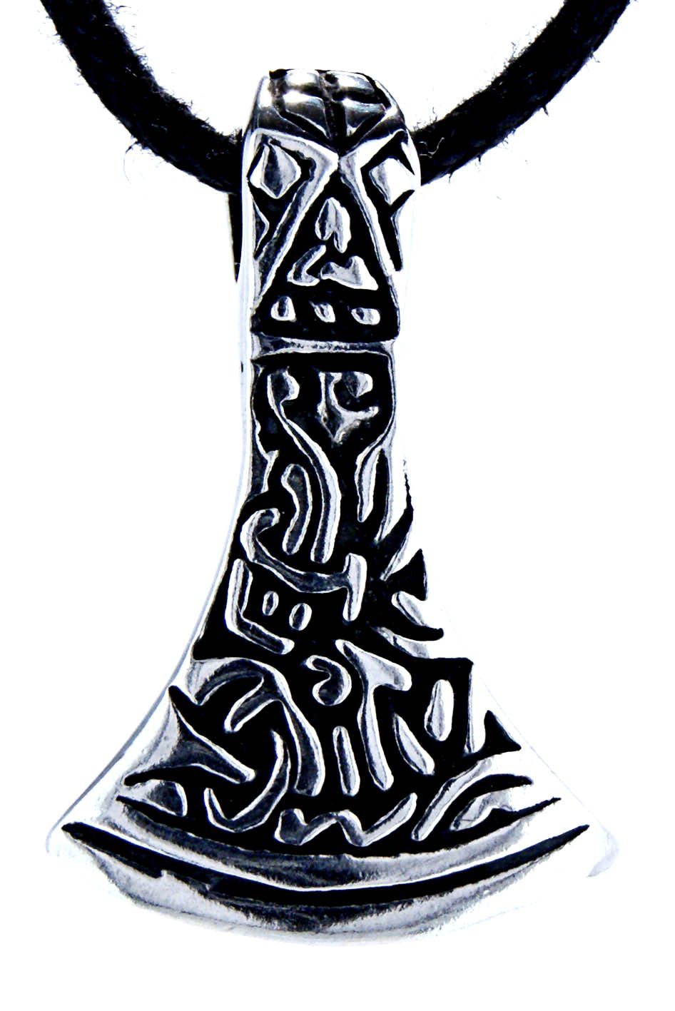 Wikinger 925 verziert Anhänger Kiss Axt Leather Wikingeraxt of Beil Kettenanhänger Silber