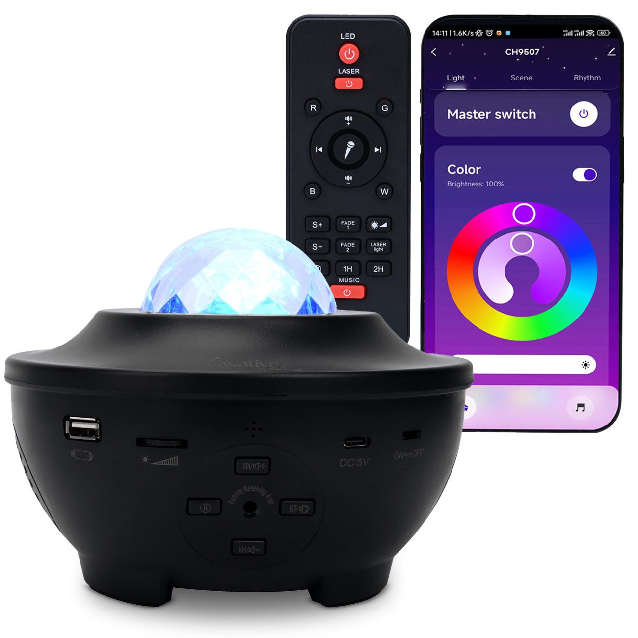 Casativo LED-Sternenhimmel Magischer Laser-Sternenhimmel-Projektor mit Bluetooth Lautsprecher, LED, WIFI, Sprachsteuerung & App-Steuerung – Bild 5 von 5