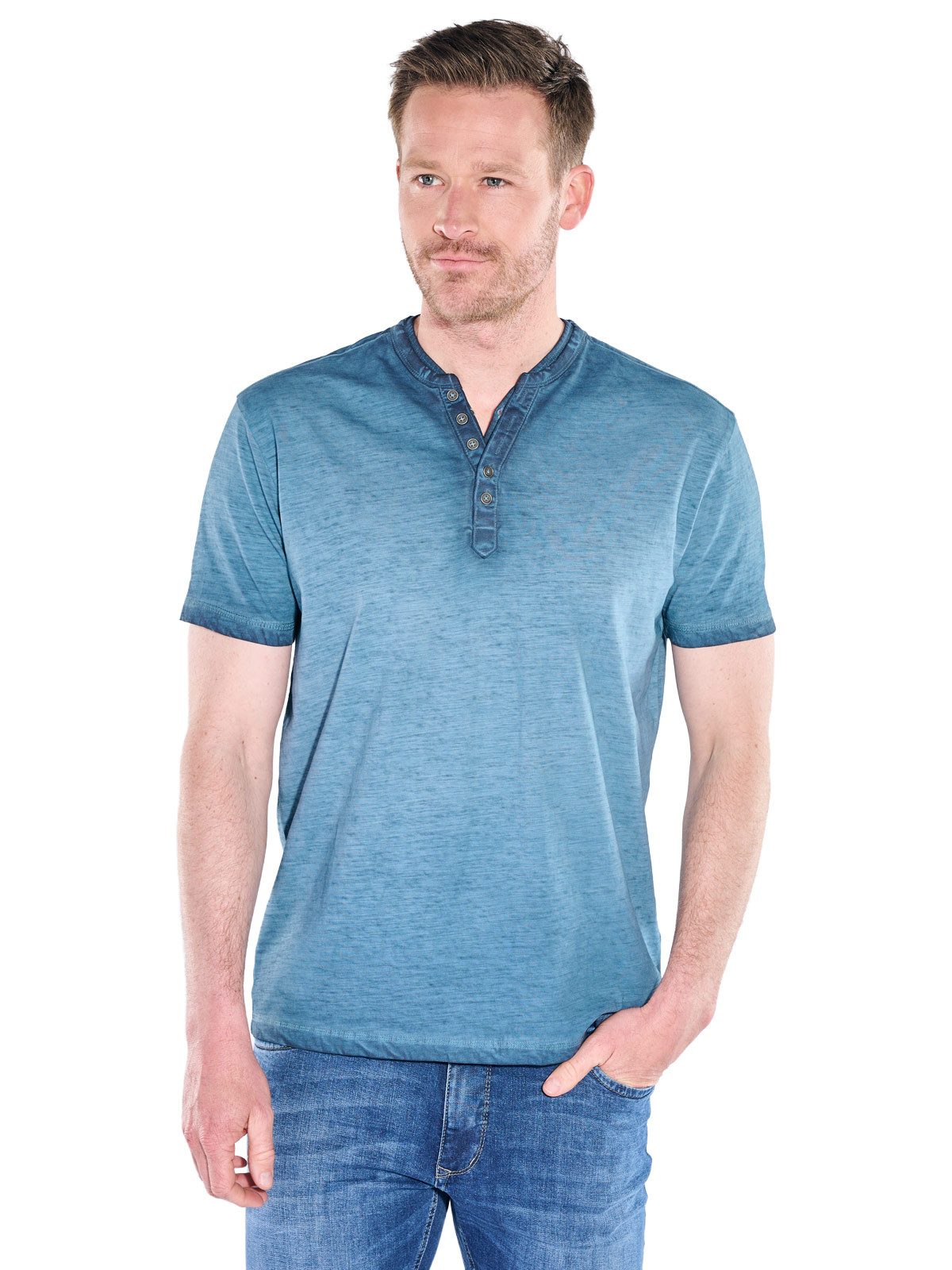 Engbers T-Shirt Herren Henley T-Shirt, Mittelblau